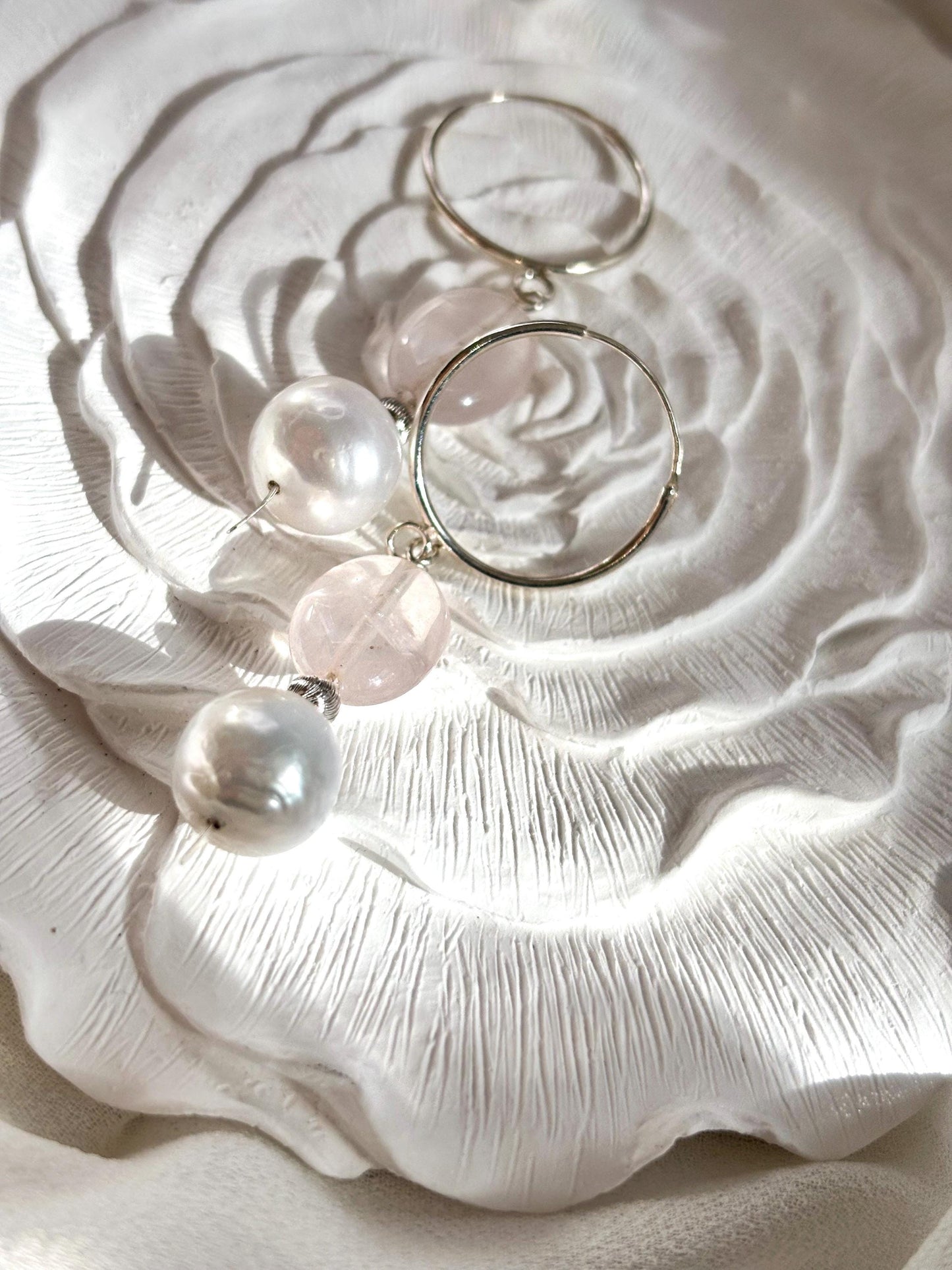 Serenity Blossom – Sterling Silver Huggie Earrings with Baroque Pearl and