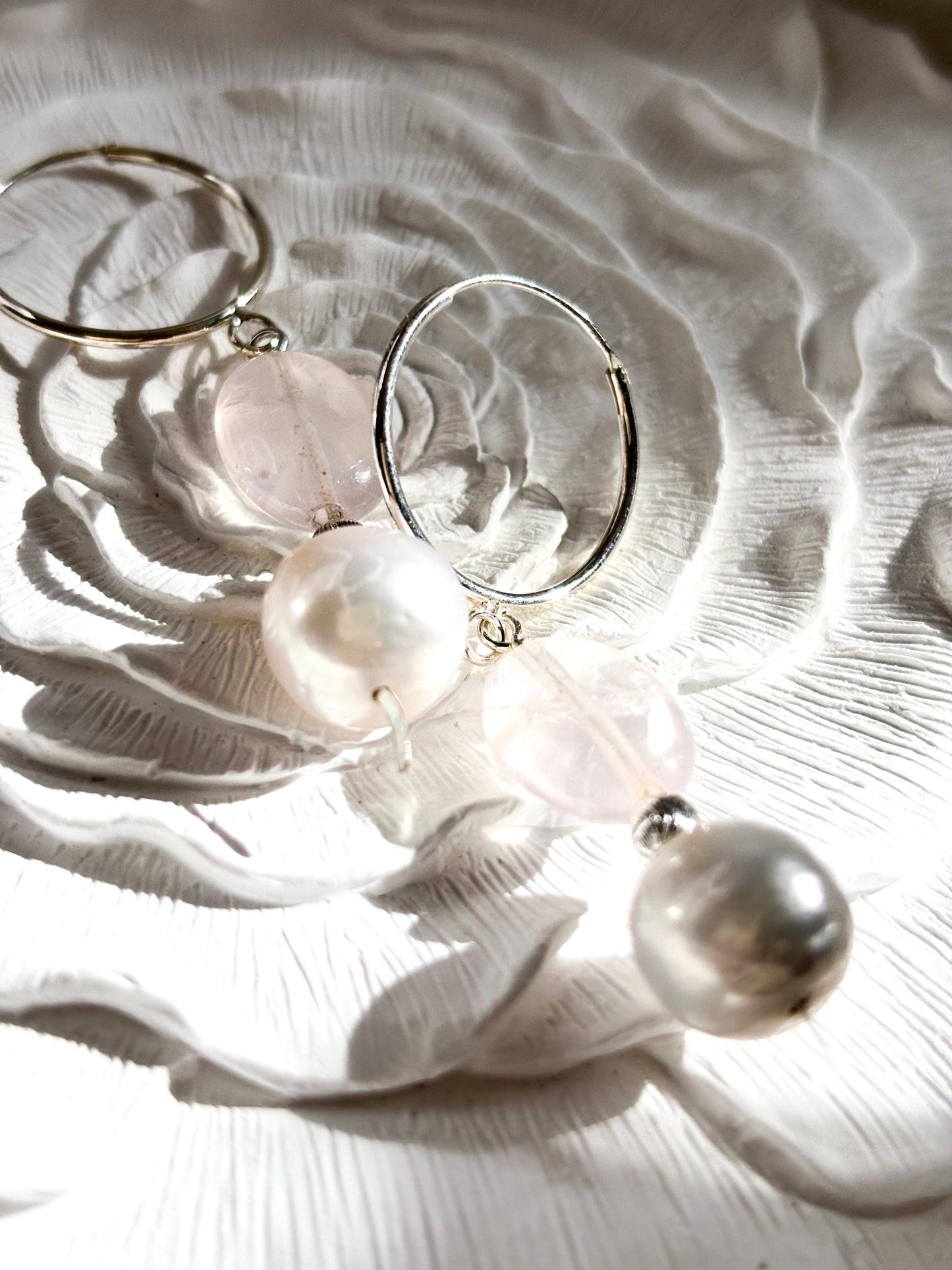 Serenity Blossom – Sterling Silver Huggie Earrings with Baroque Pearl and