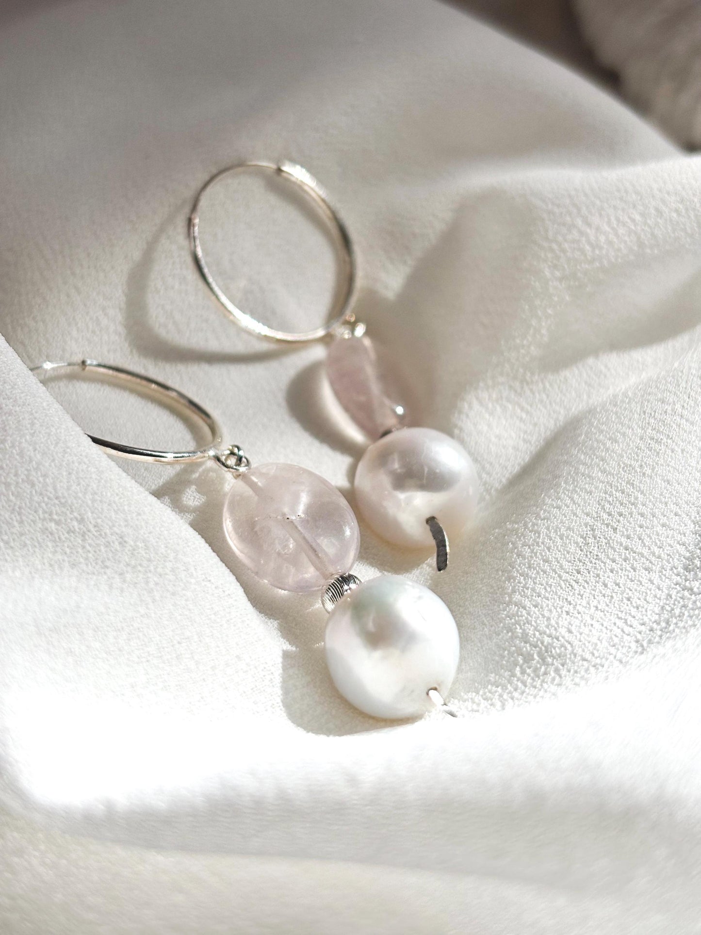 Serenity Blossom – Sterling Silver Huggie Earrings with Baroque Pearl and