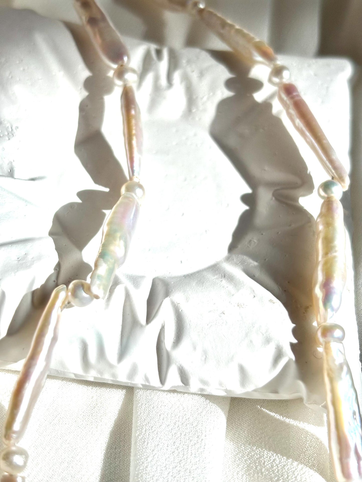 Stylish White Baroque Pearl Necklace – Long Rectangular & Round Pearls, Irregular Shapes-45cm