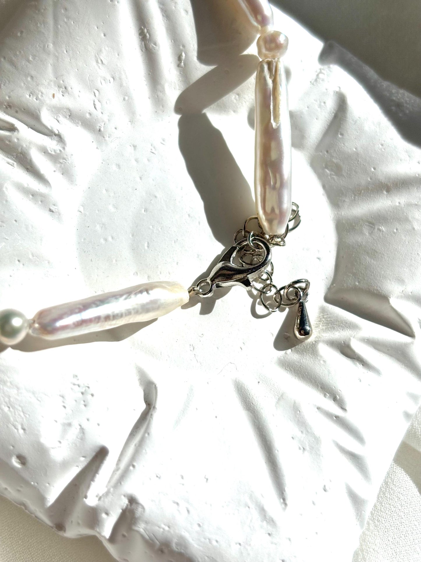 Stylish White Baroque Pearl Necklace – Long Rectangular & Round Pearls, Irregular Shapes-45cm