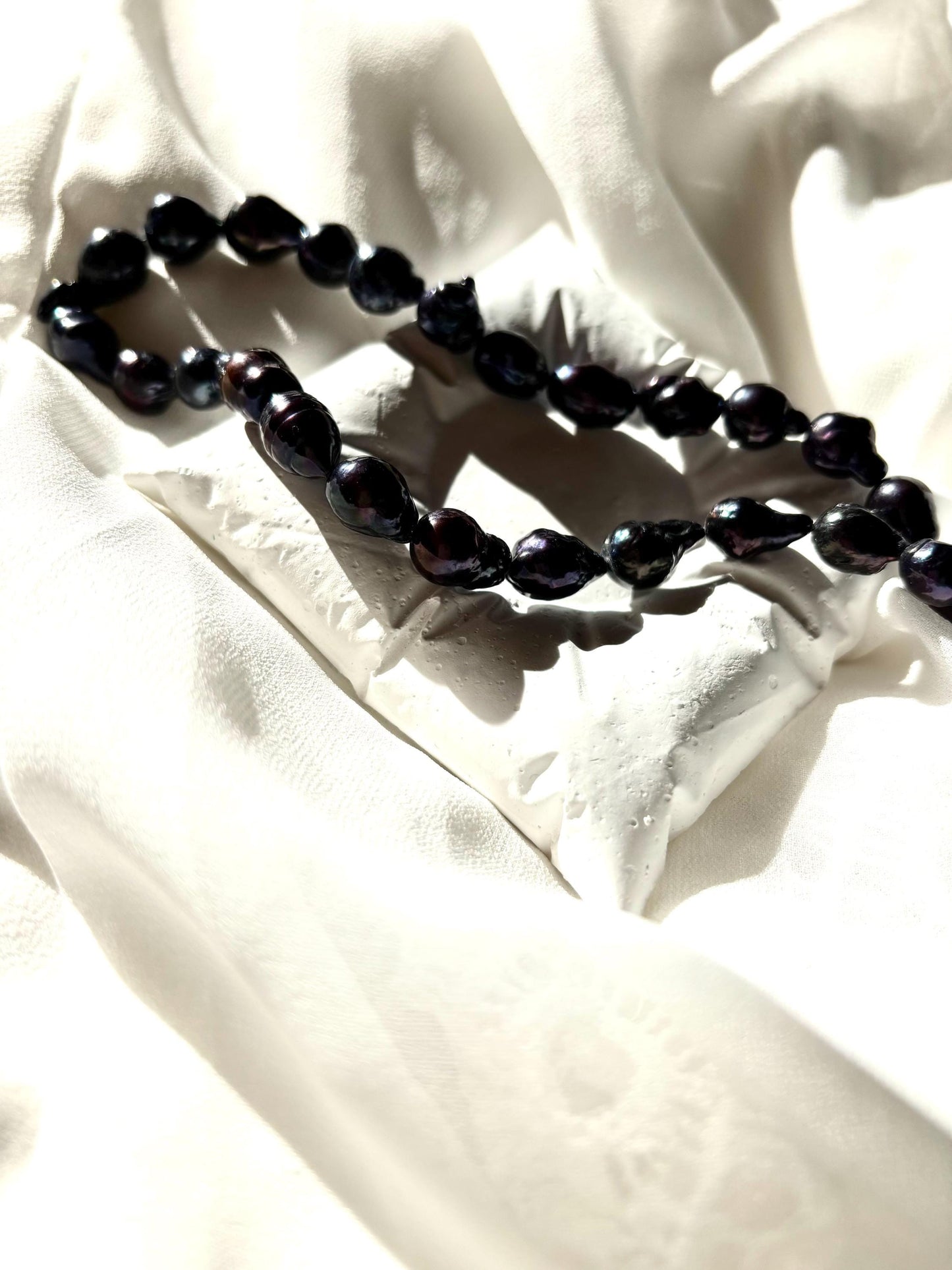 Black Baroque Teardrop Pearl Necklace with Blue Undertones (AA luster)