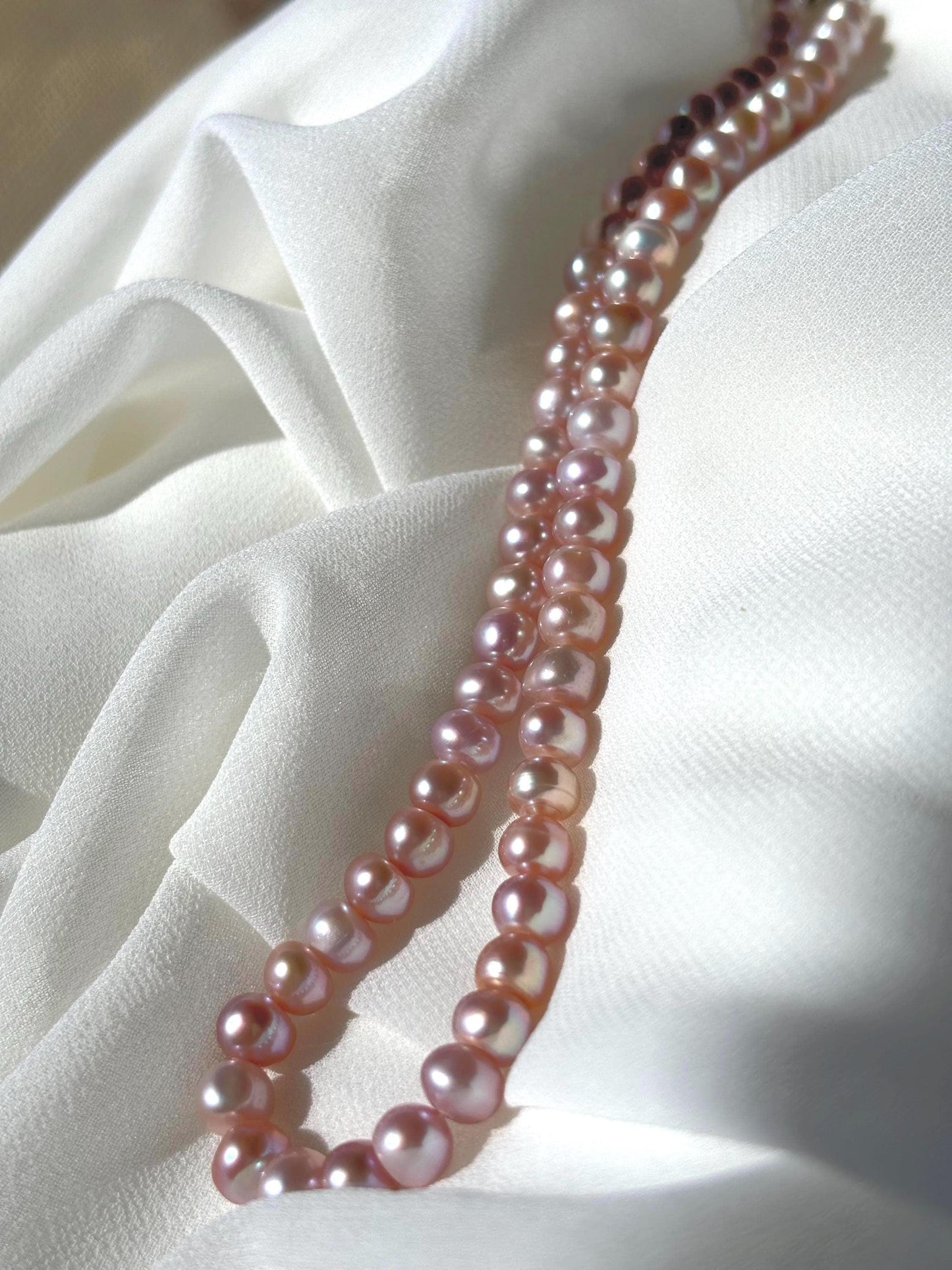 Petals of Dawn: A Freshwater Pearl Necklace in Golden Rose Elegance 925 Sterling Silver ( Luster AA+ )