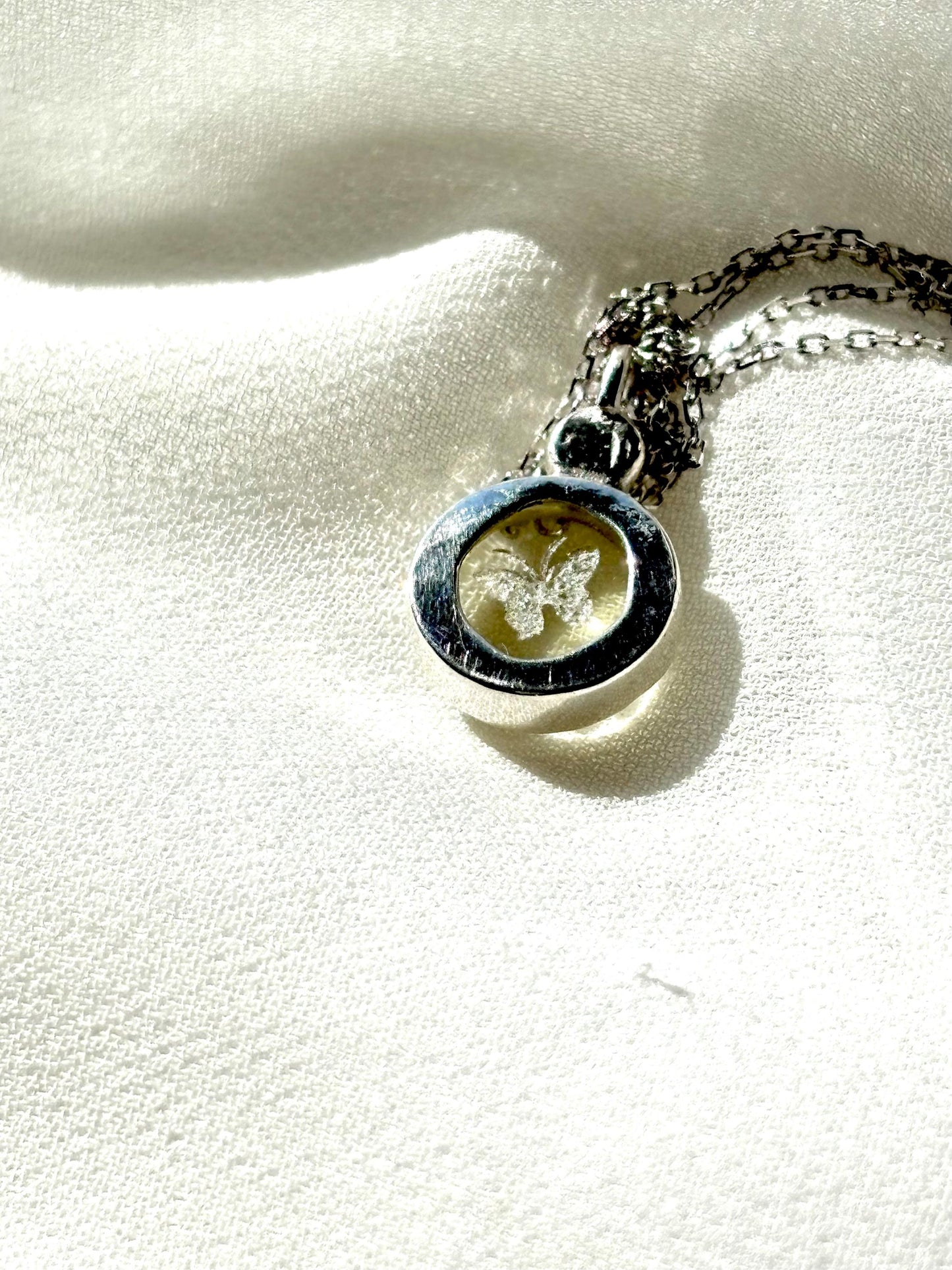 Golden Wings – Lemon Quartz Butterfly Engraved Pendant Necklace