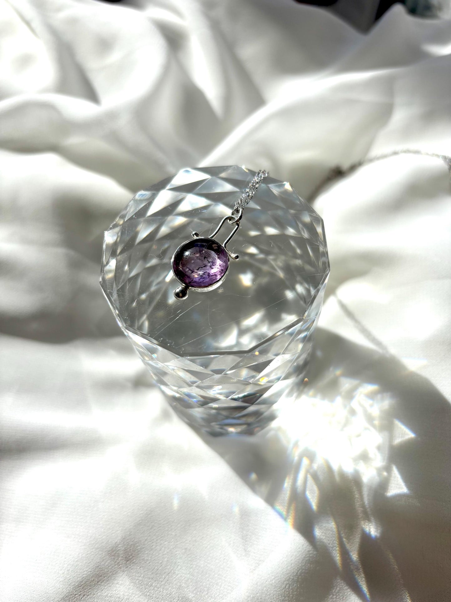 Mystic Veil – Amethyst Round Pendant Necklace