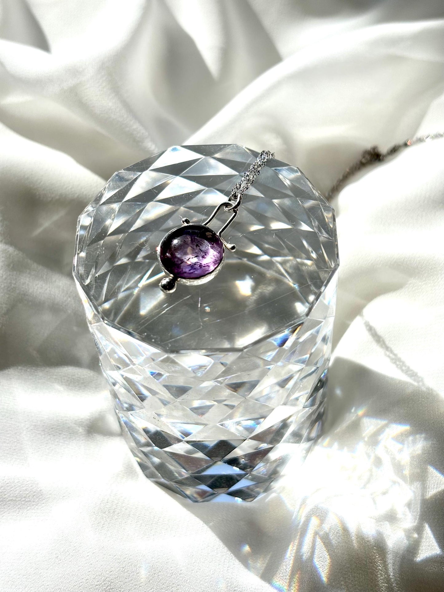 Mystic Veil – Amethyst Round Pendant Necklace