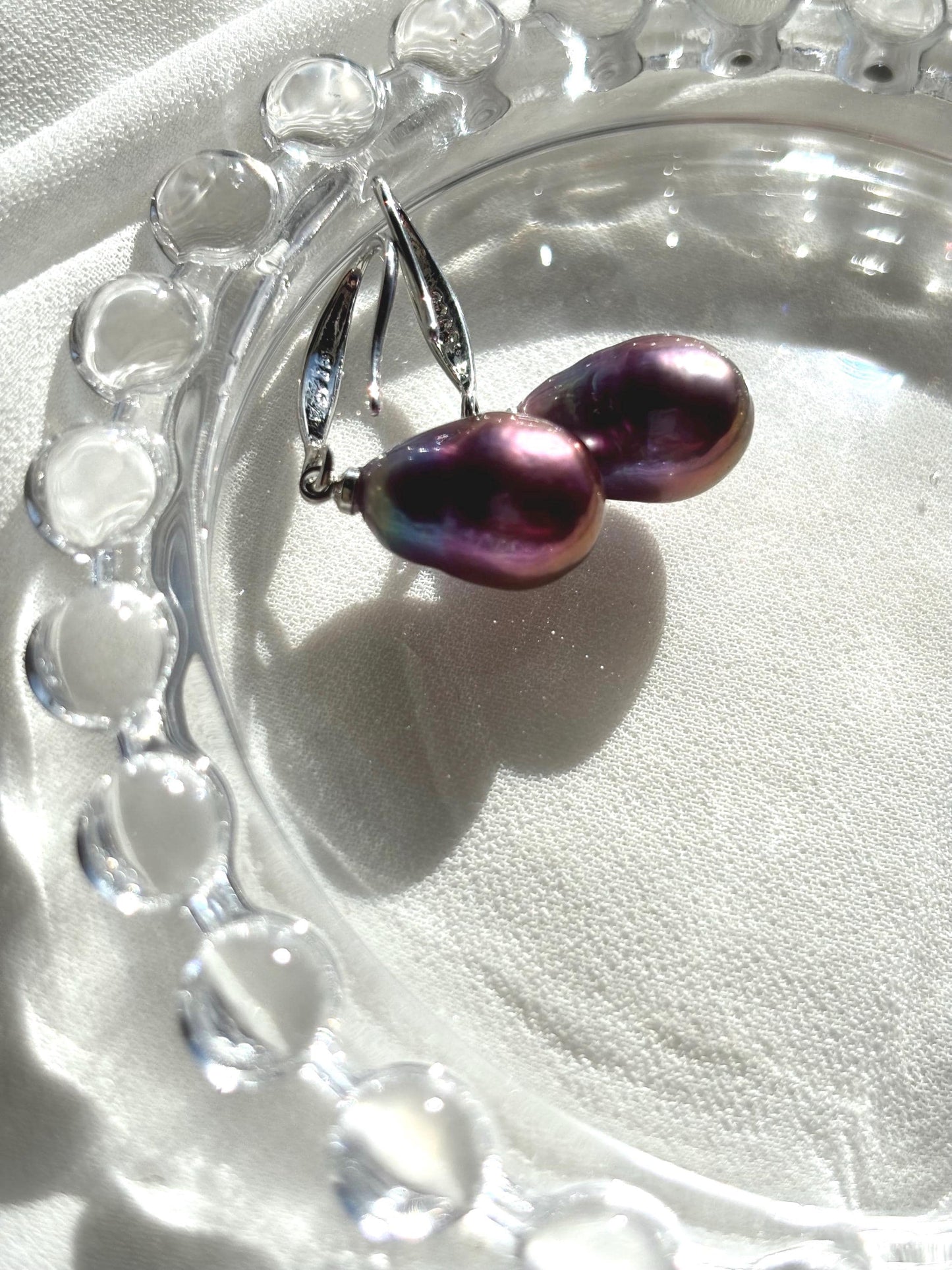 Twilight Plum Pearl Earrings – 925 Sterling Silver Elegance B