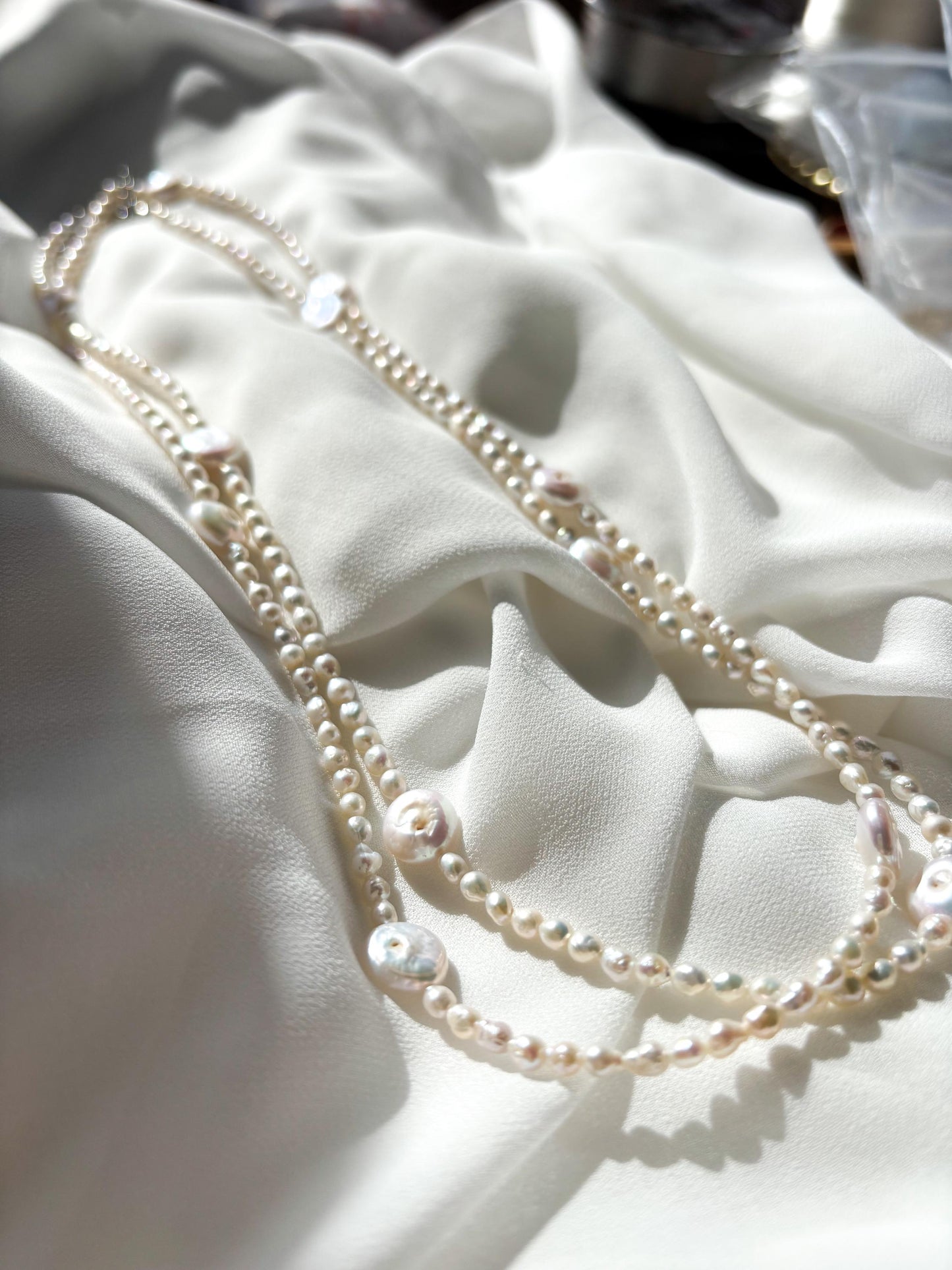Moonveil – Layered Teardrop & Coin Pearl Necklace