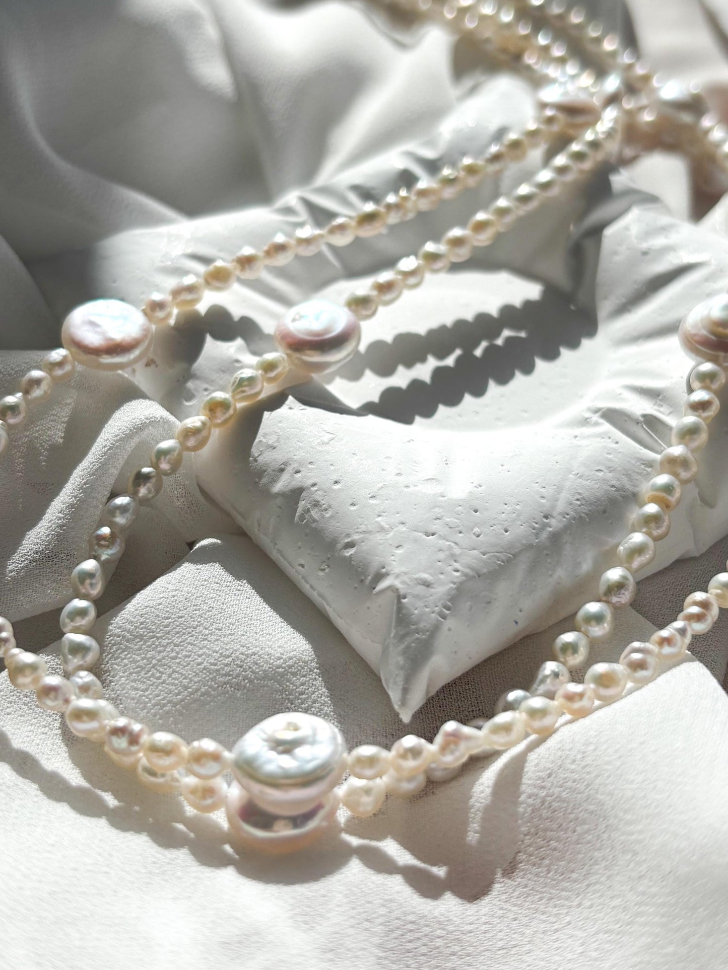 Moonveil – Layered Teardrop & Coin Pearl Necklace