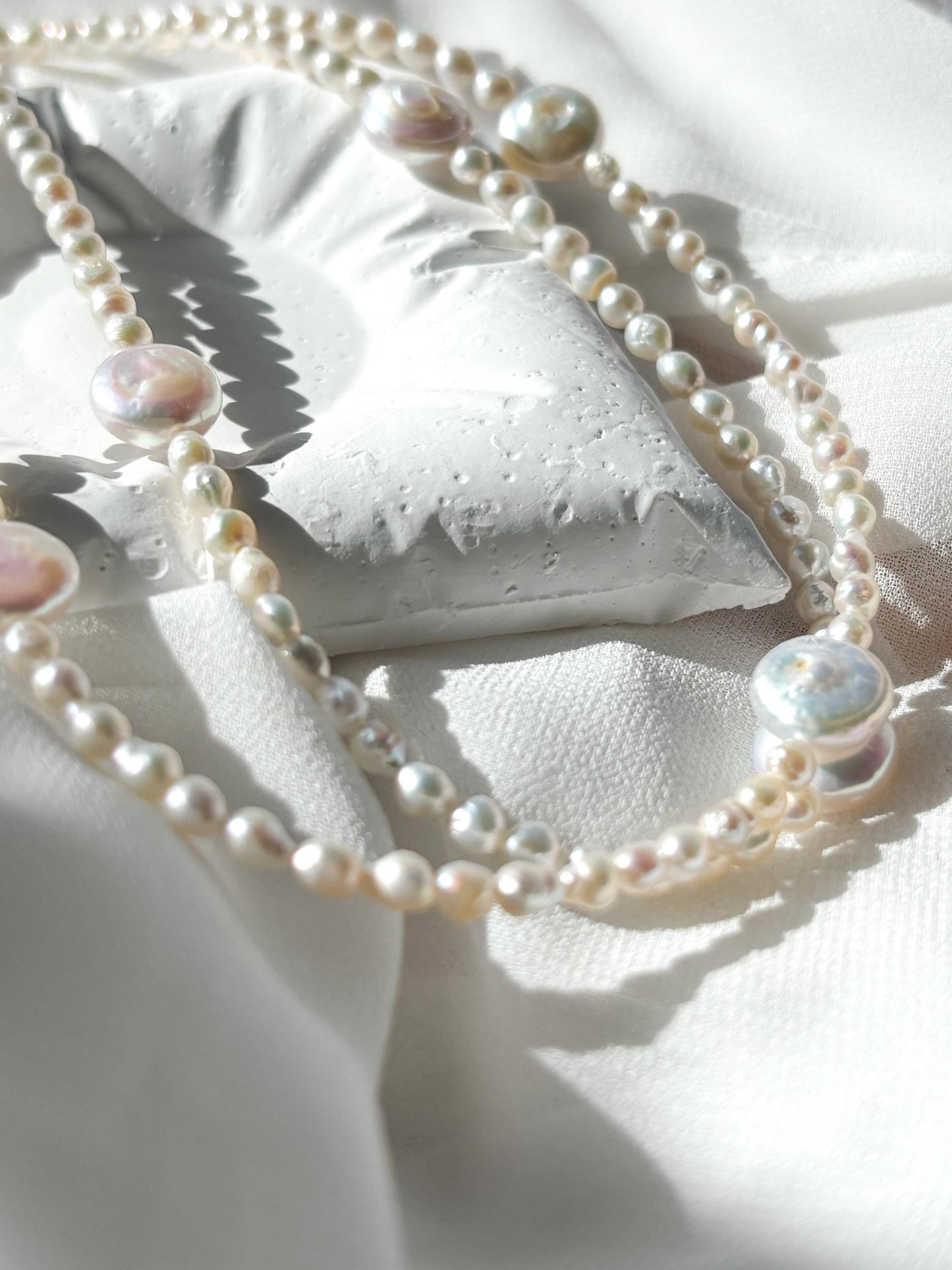 Moonveil – Layered Teardrop & Coin Pearl Necklace