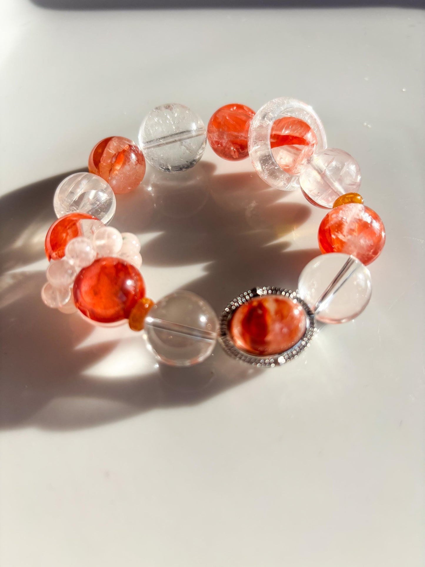 Mediterranean Ember – Fire Quartz & Azeztulite Bracelet