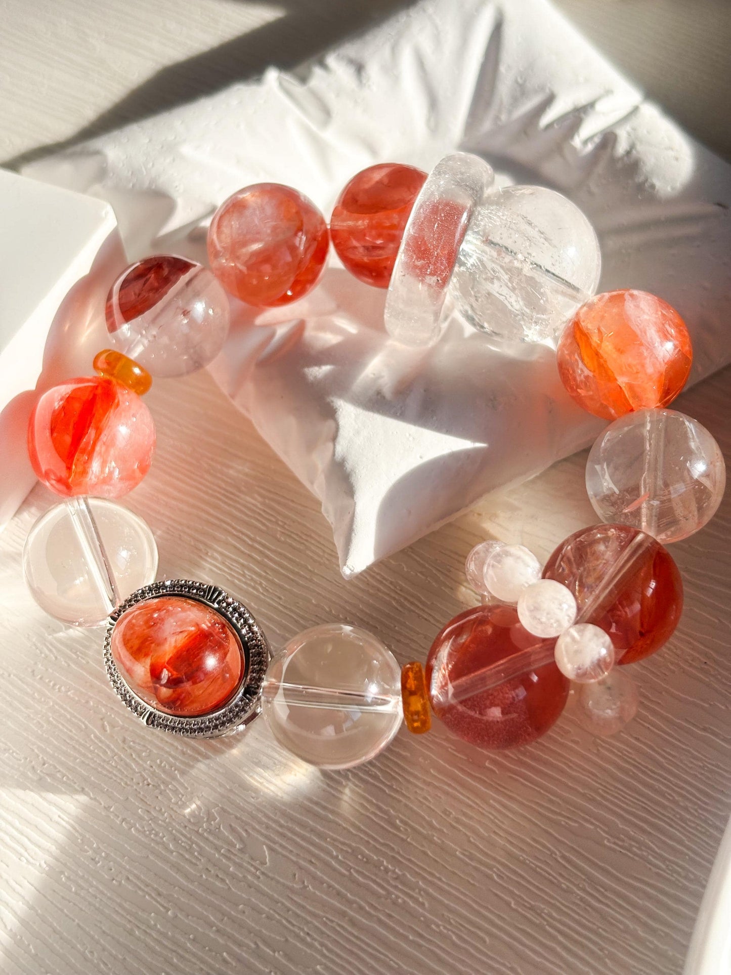 Mediterranean Ember – Fire Quartz & Azeztulite Bracelet