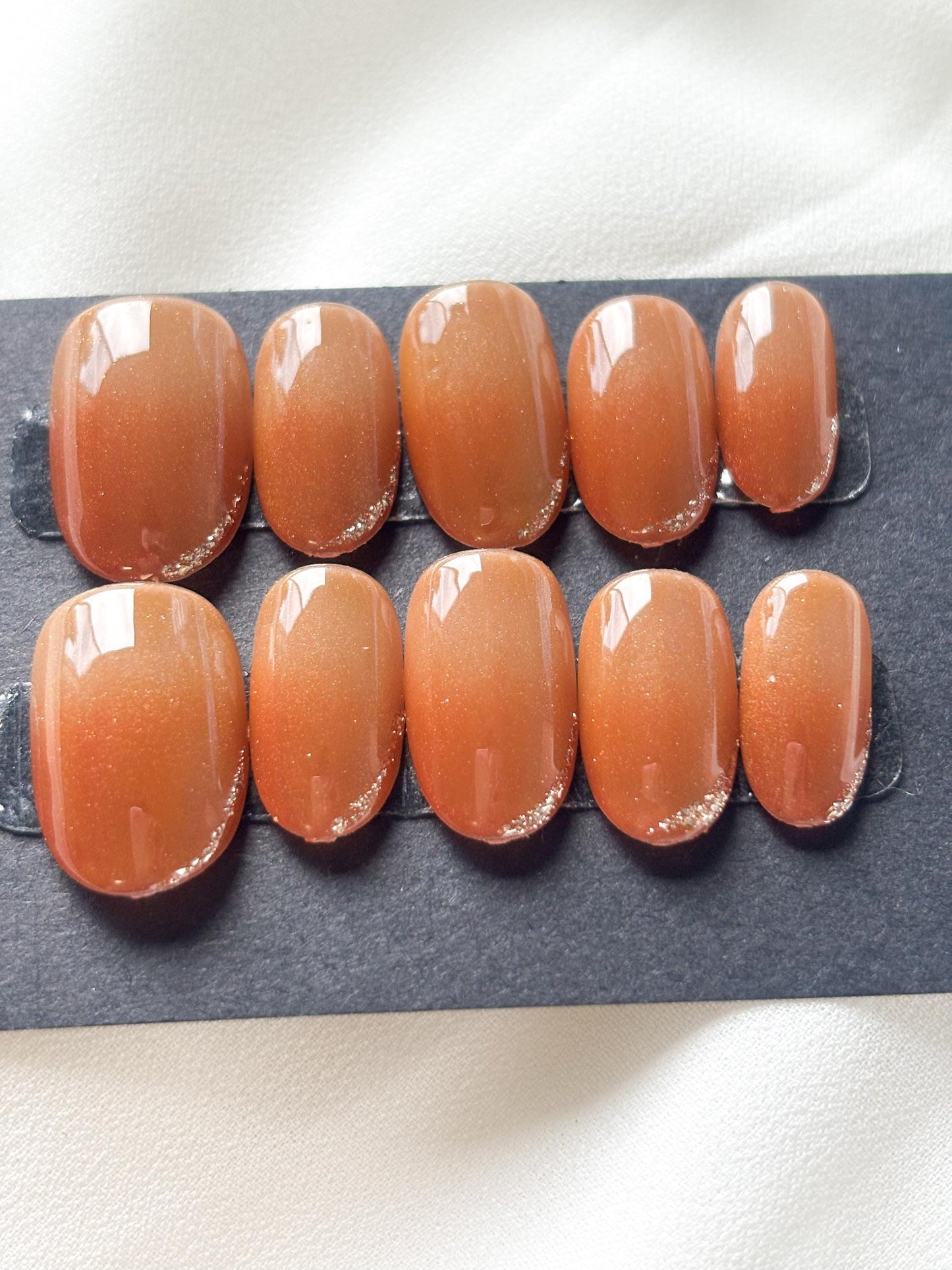 Golden Latte – Caramel Coffee Press-On Nails with Glitter Tips | Reusable Elegant