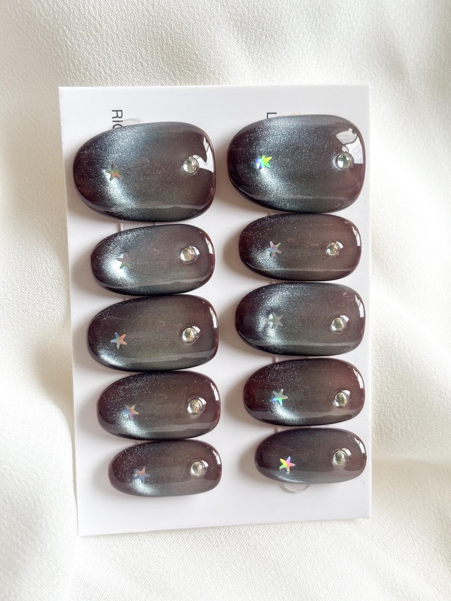 Starlit Void – Glow-in-the-Dark Galaxy Nails with Star & Zircon | Cosmic Reusable Nail Set