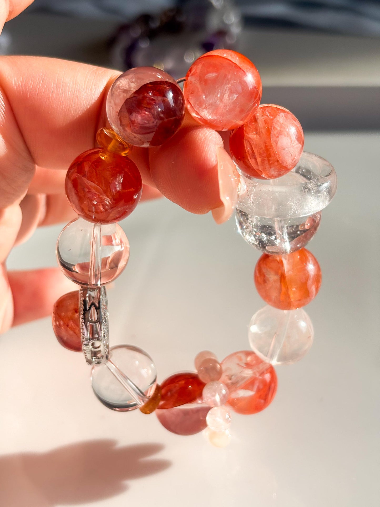 Mediterranean Ember – Fire Quartz & Azeztulite Bracelet