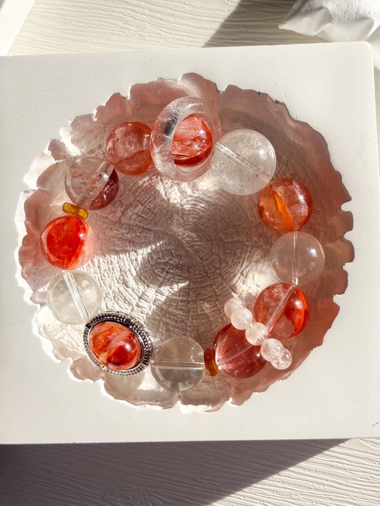 Mediterranean Ember – Fire Quartz & Azeztulite Bracelet