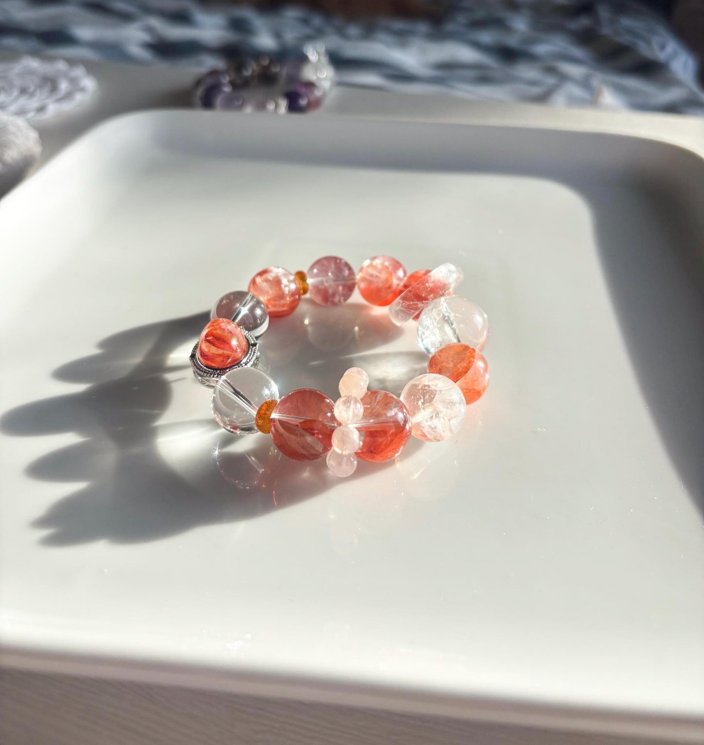 Mediterranean Ember – Fire Quartz & Azeztulite Bracelet