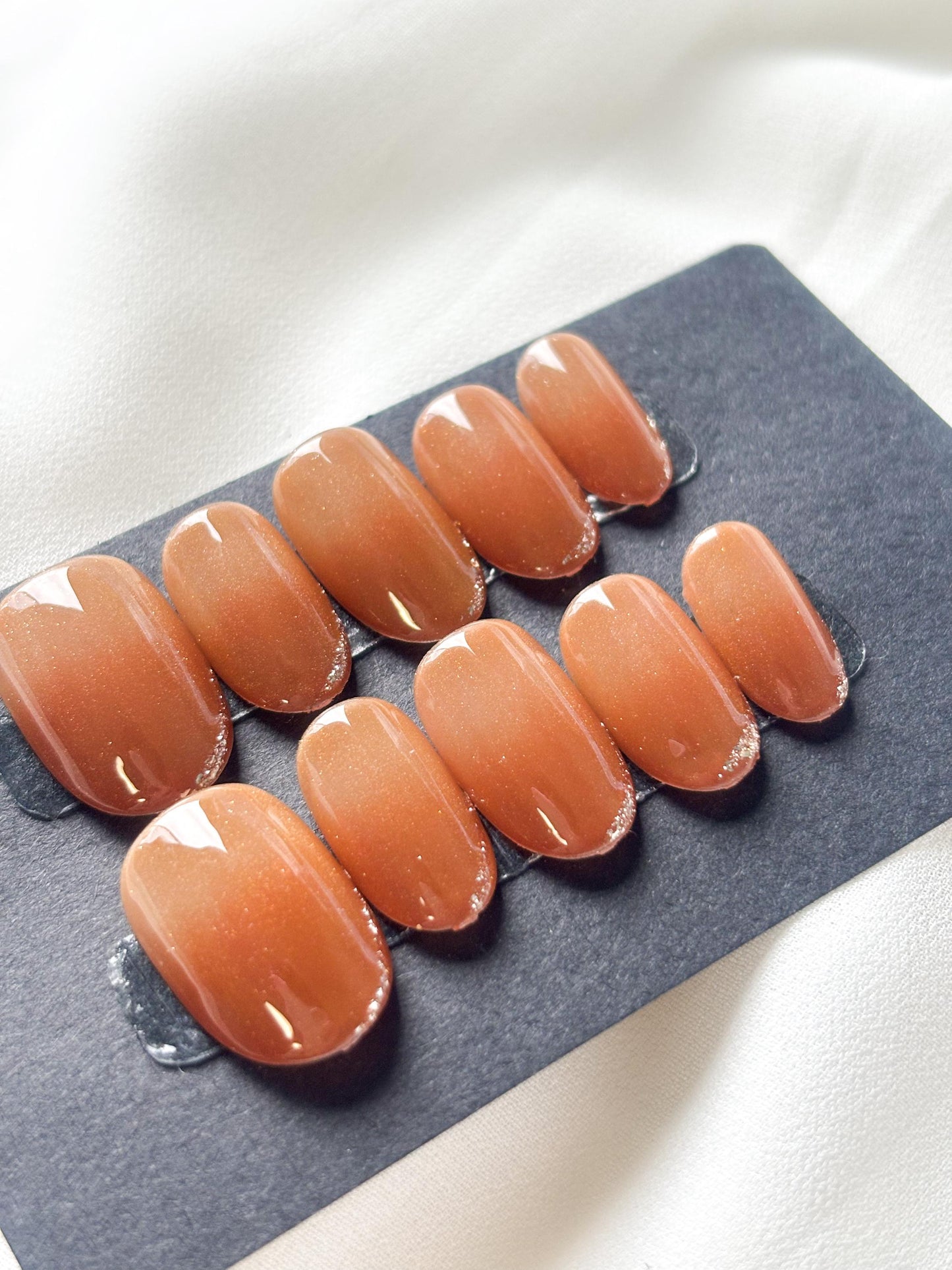 Golden Latte – Caramel Coffee Press-On Nails with Glitter Tips | Reusable Elegant