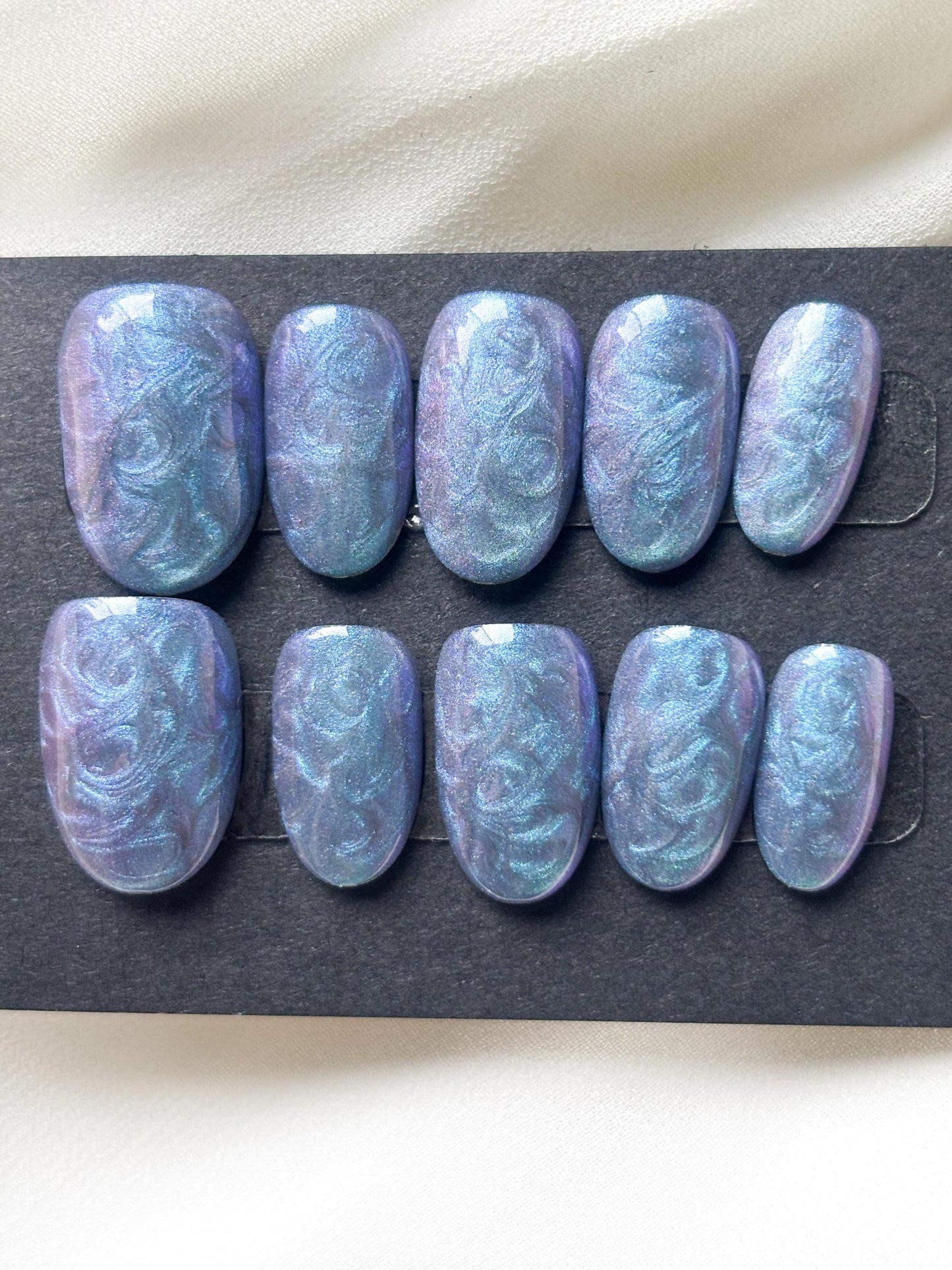 Whirlpool – Swirl Press-On Nails in Ocean Green, Blue & Purple | Color-Shifting Marble Nails Mystical Reusable Nail Set