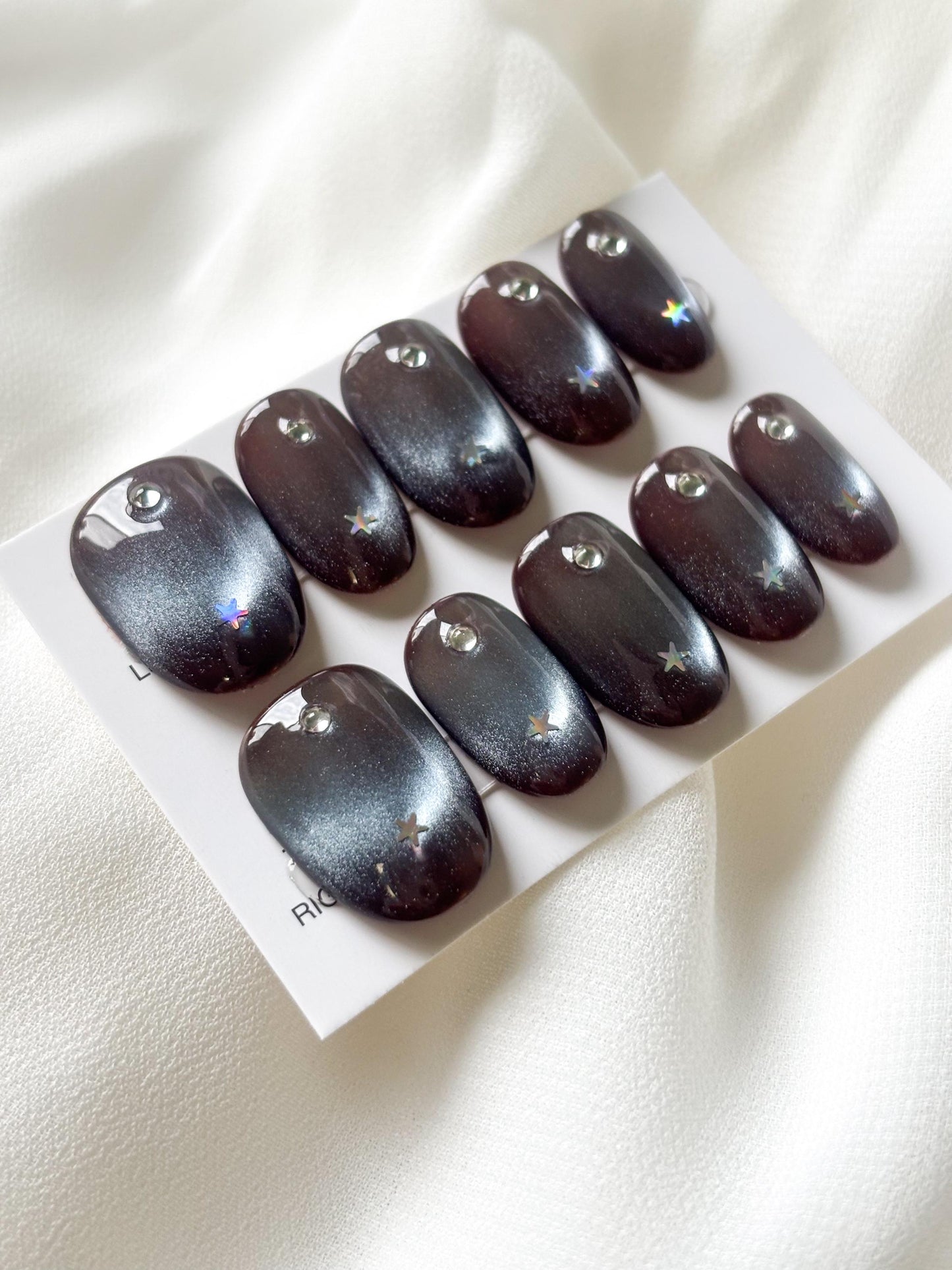 Starlit Void – Glow-in-the-Dark Galaxy Nails with Star & Zircon | Cosmic Reusable Nail Set