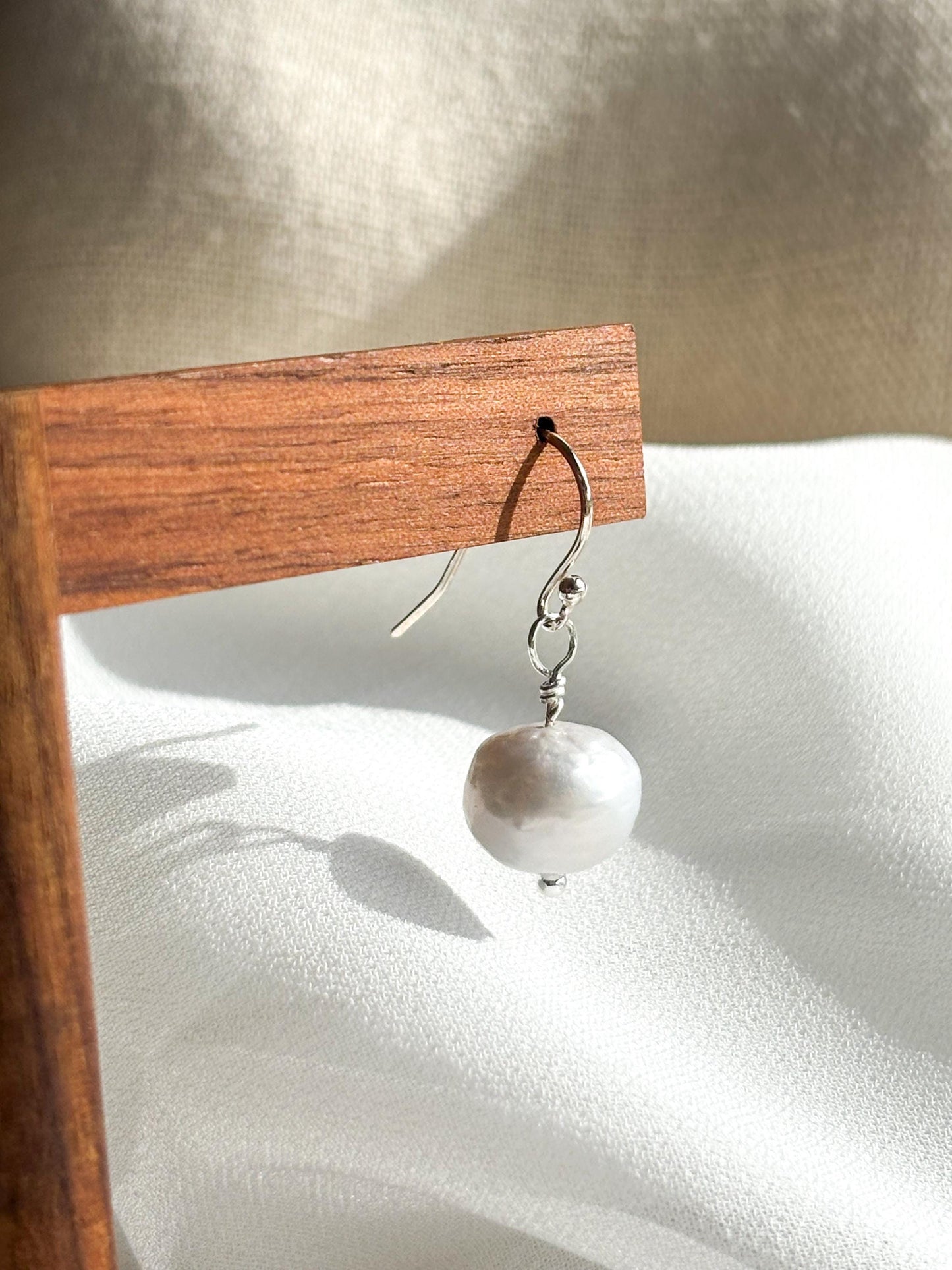 Morning Glow – White Pearl Drop Earrings