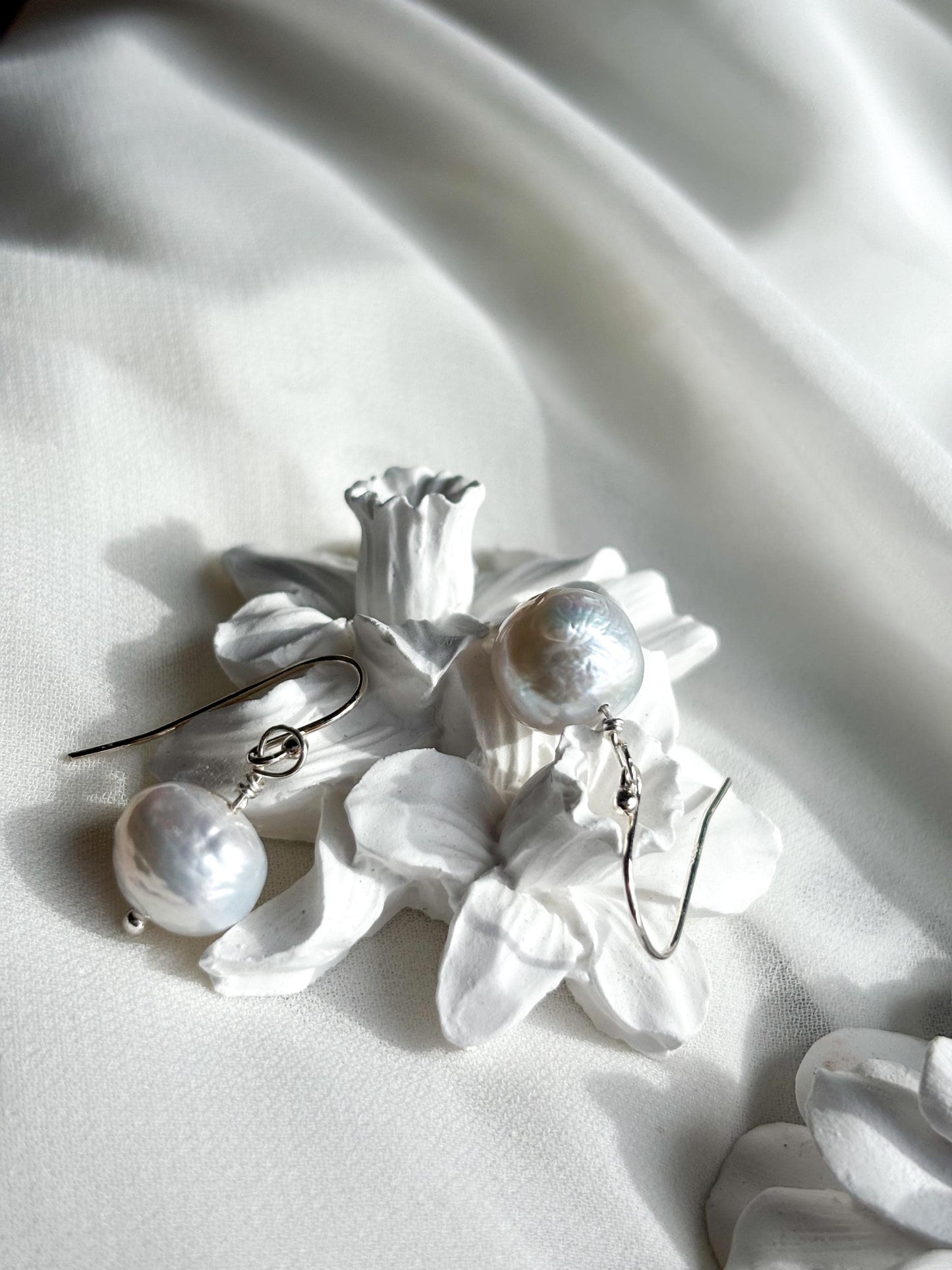 Morning Glow – White Pearl Drop Earrings