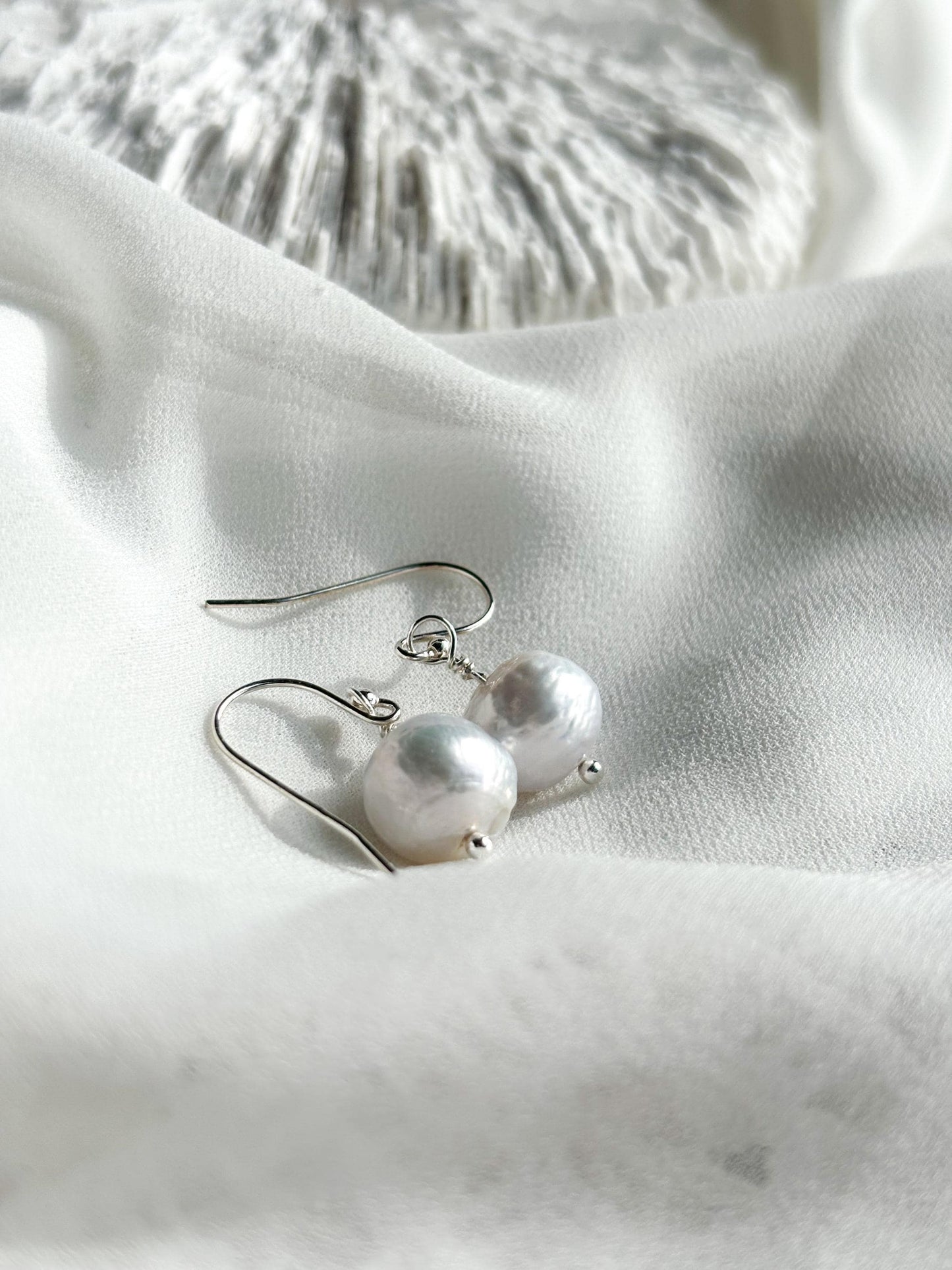Morning Glow – White Pearl Drop Earrings