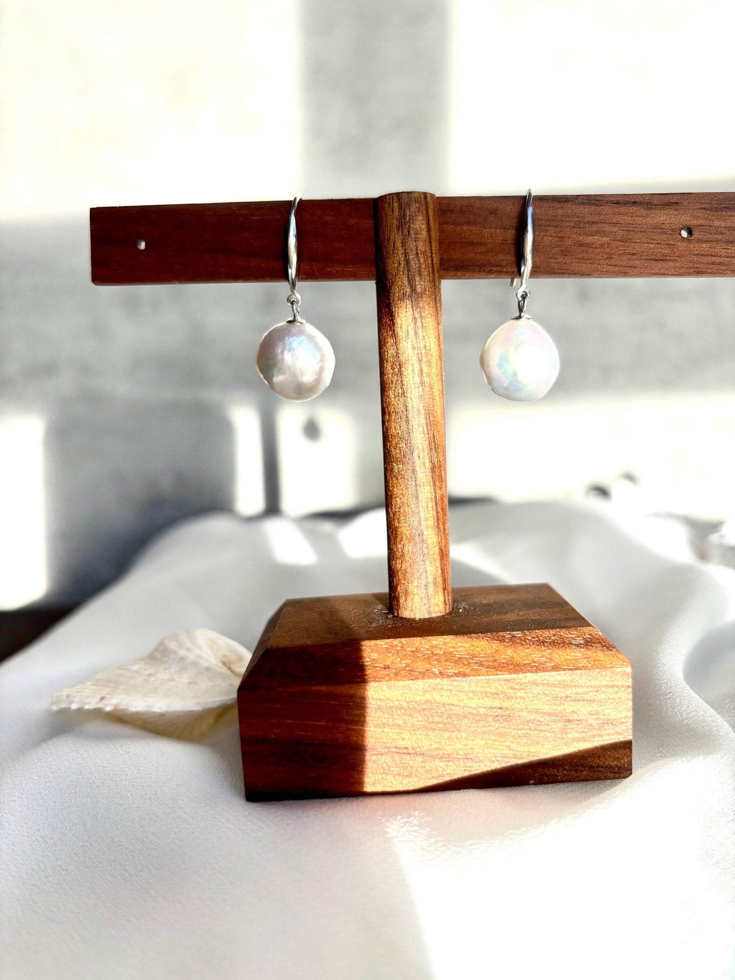 Moonlit Whisper - White Baroque Pearl Stud Earrings
