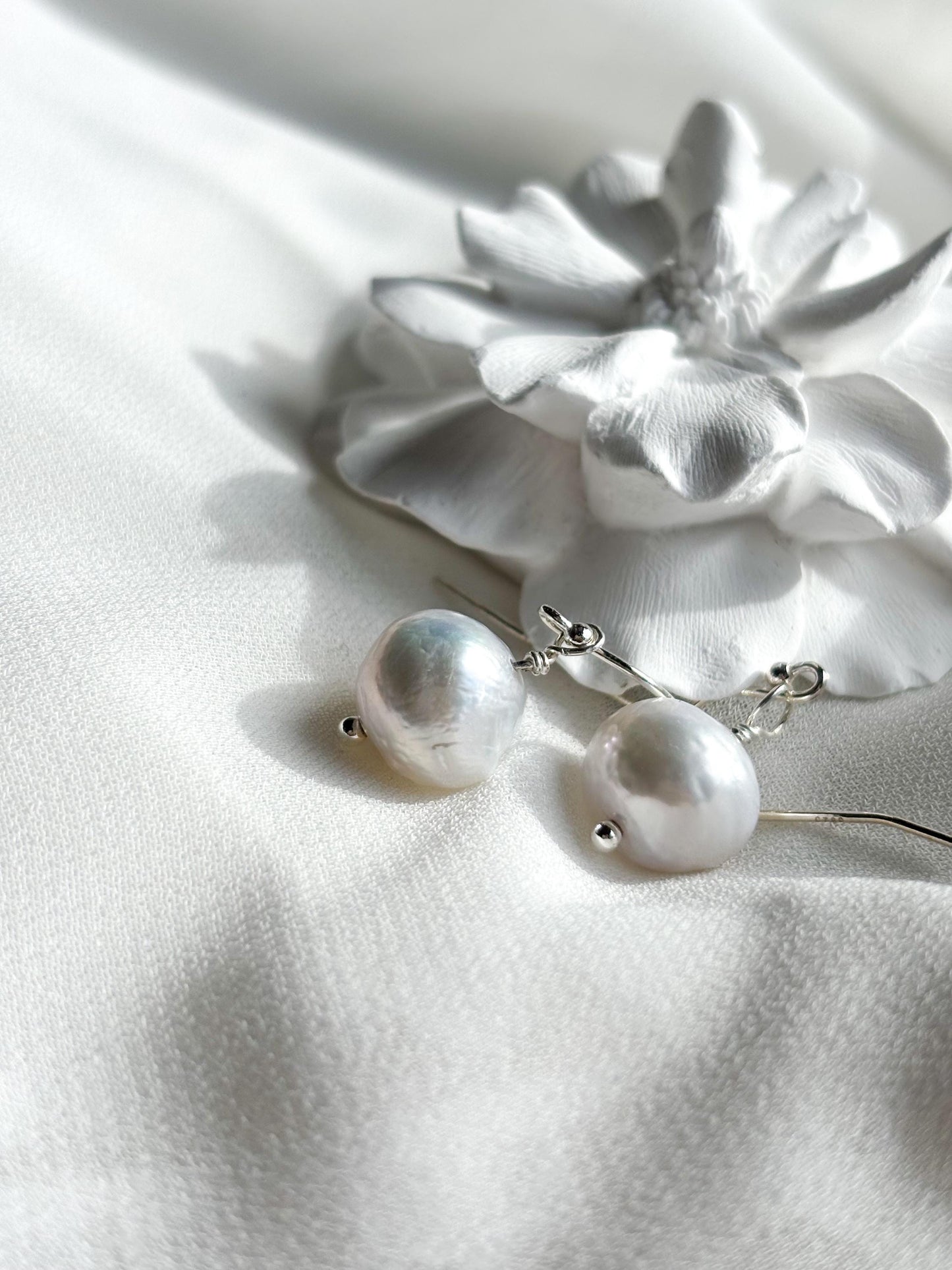 Morning Glow – White Pearl Drop Earrings