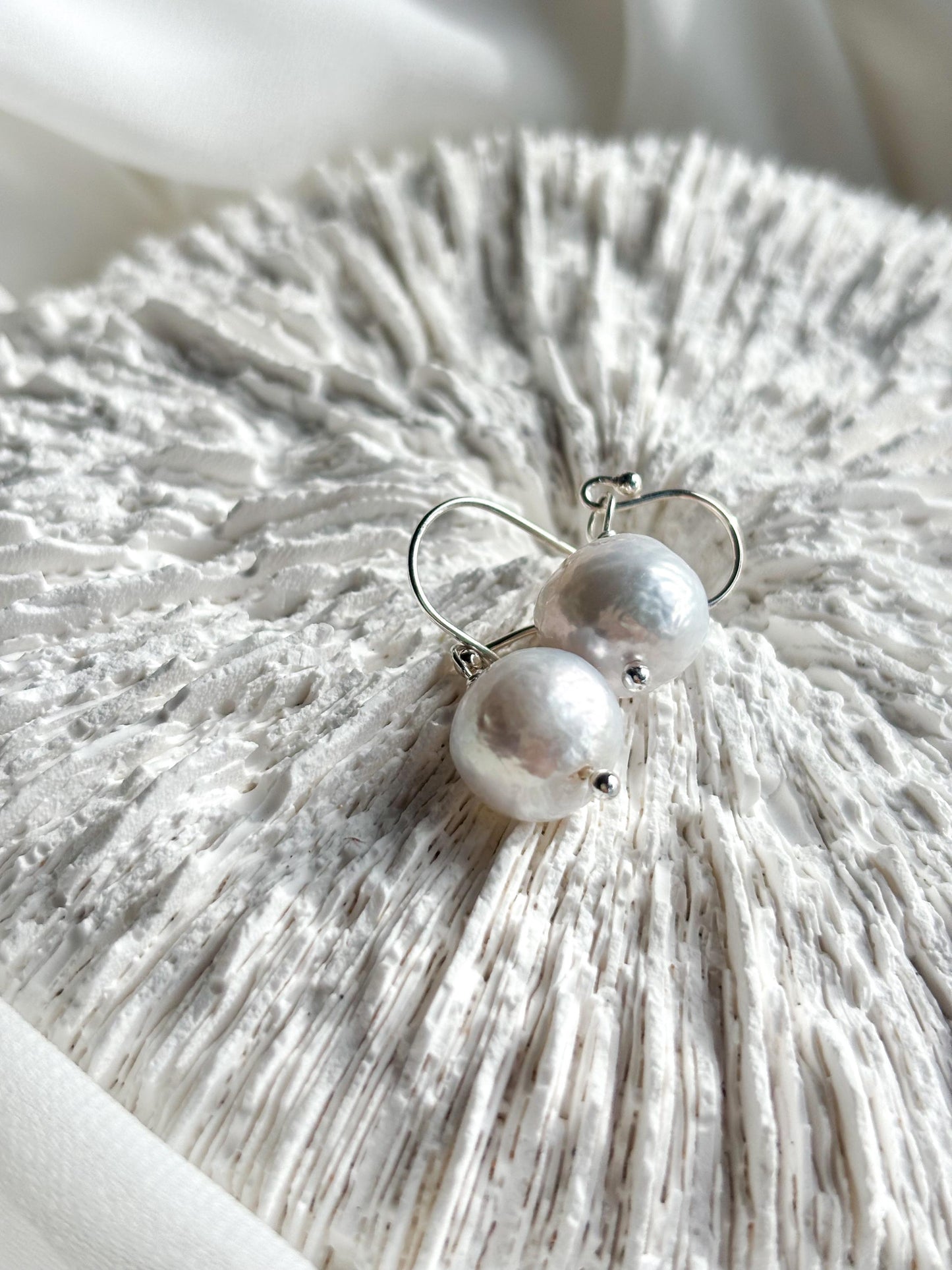 Morning Glow – White Pearl Drop Earrings