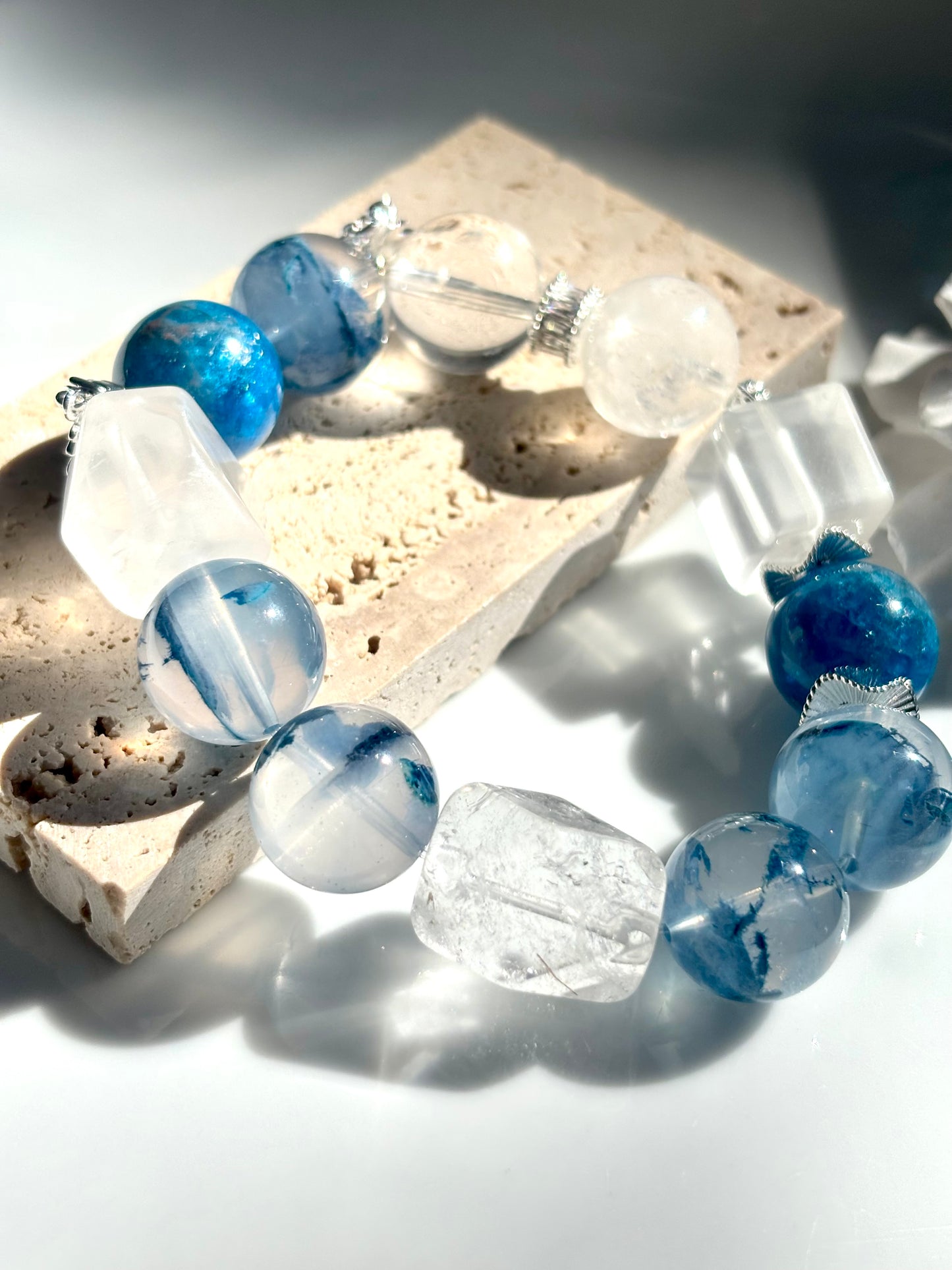 Celestial Whisper – Blue Apatite & Clear Quartz Angel Bracelet