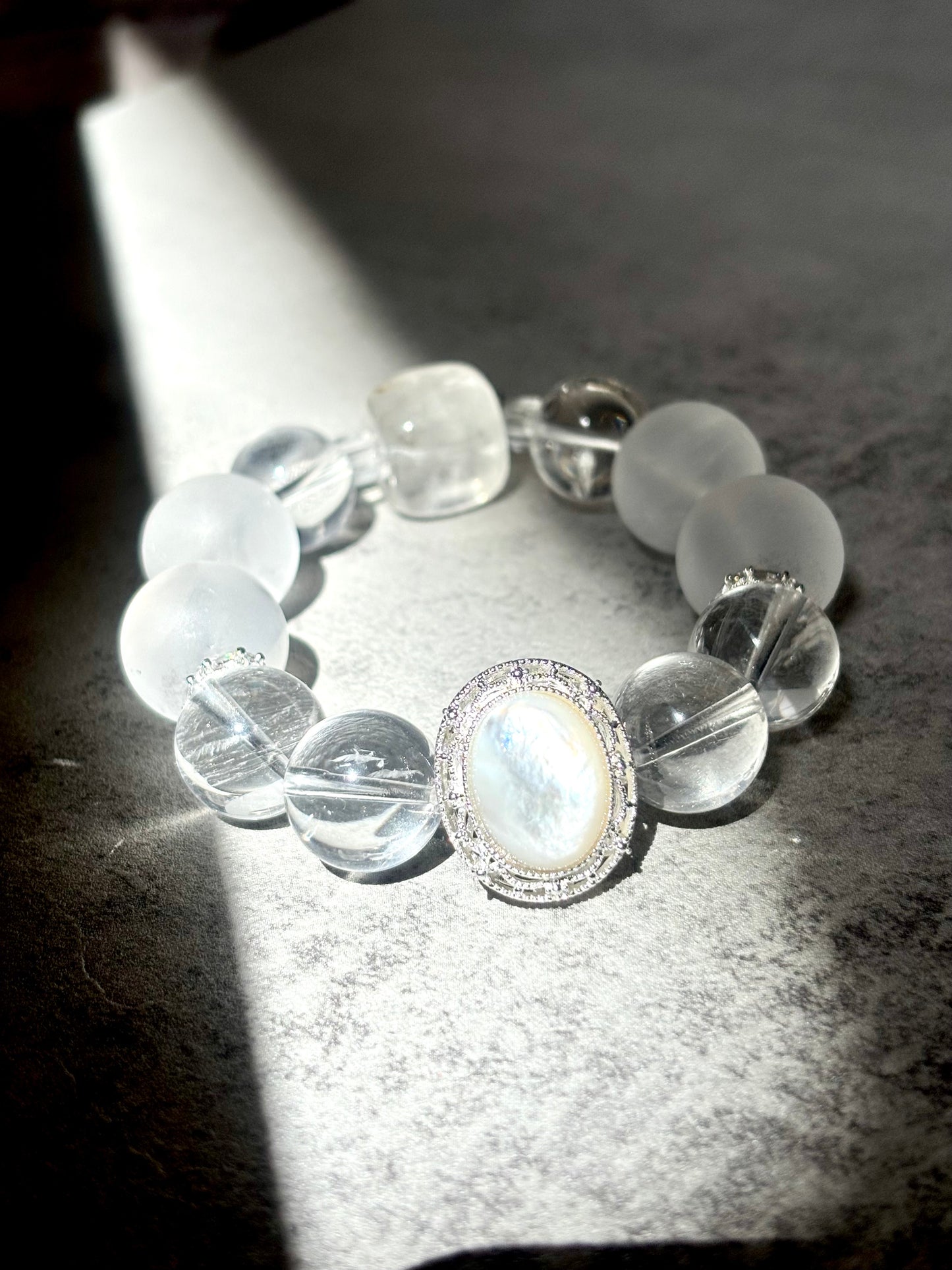 Moon Whisper – Clear Quartz x Mother of Pearl Bracelet