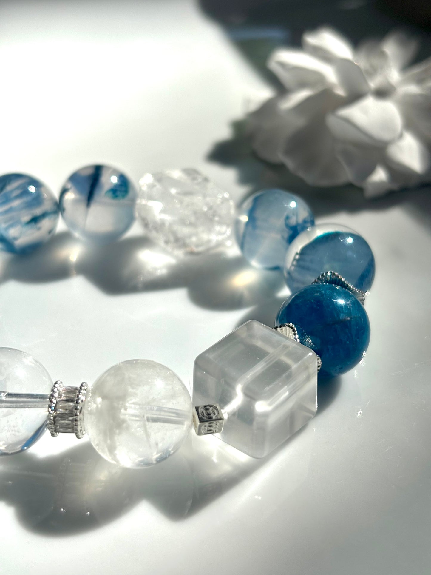 Celestial Whisper – Blue Apatite & Clear Quartz Angel Bracelet