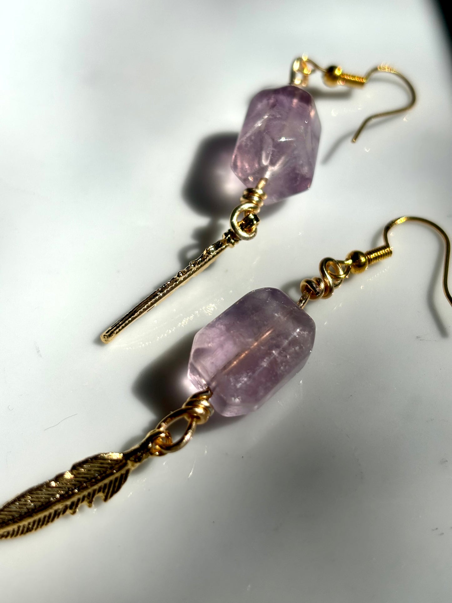 Amethyst Feather Whisper – Amethyst Crystal Drop Earrings