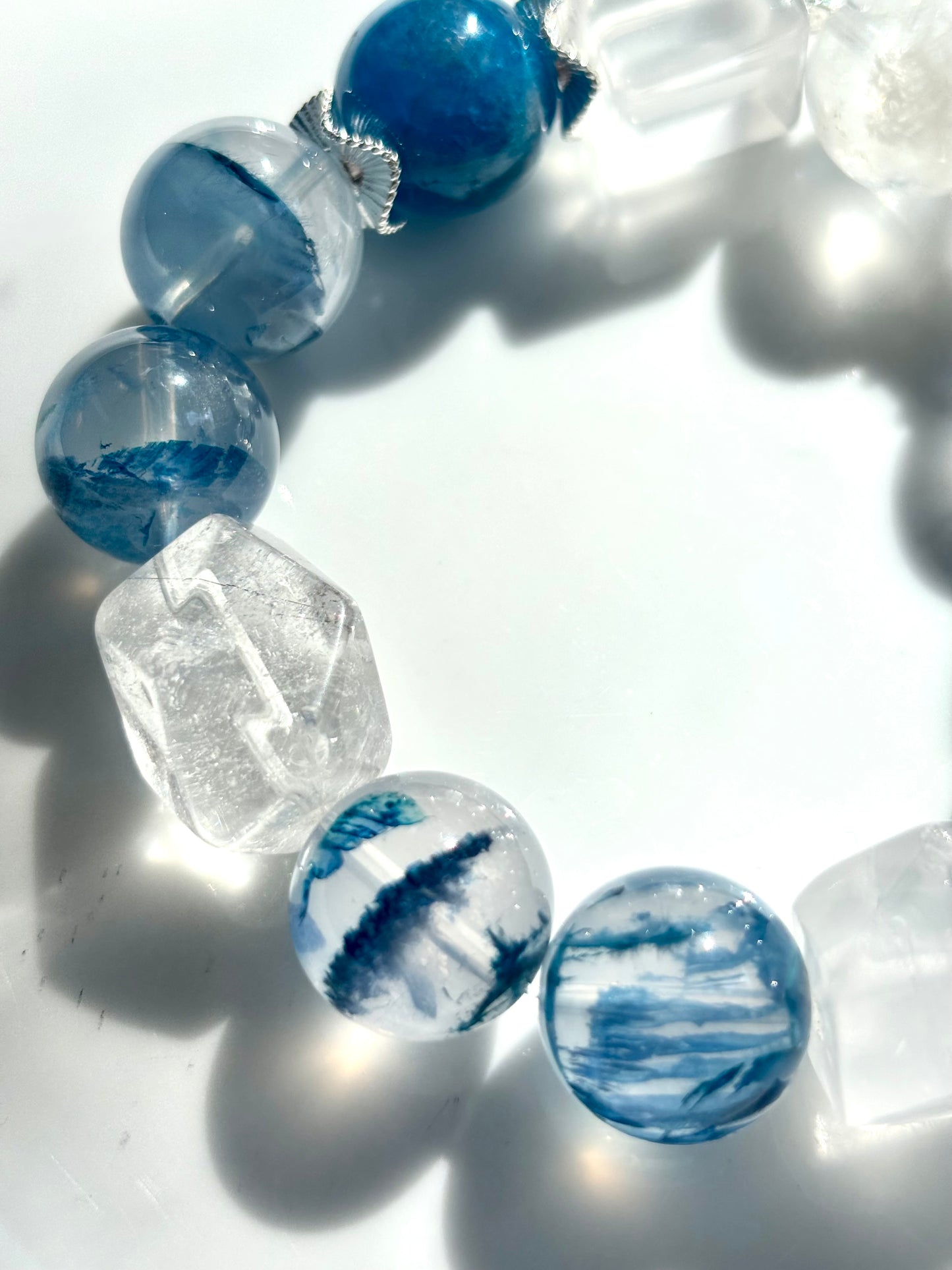 Celestial Whisper – Blue Apatite & Clear Quartz Angel Bracelet