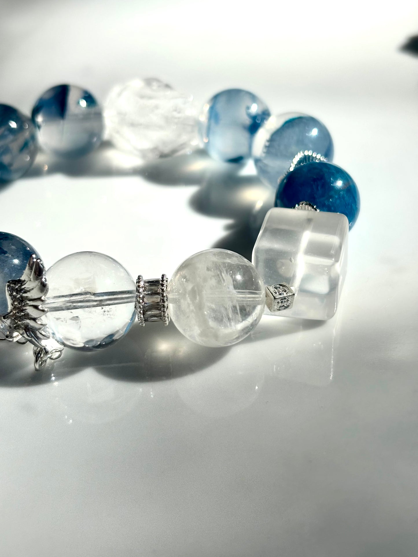 Celestial Whisper – Blue Apatite & Clear Quartz Angel Bracelet