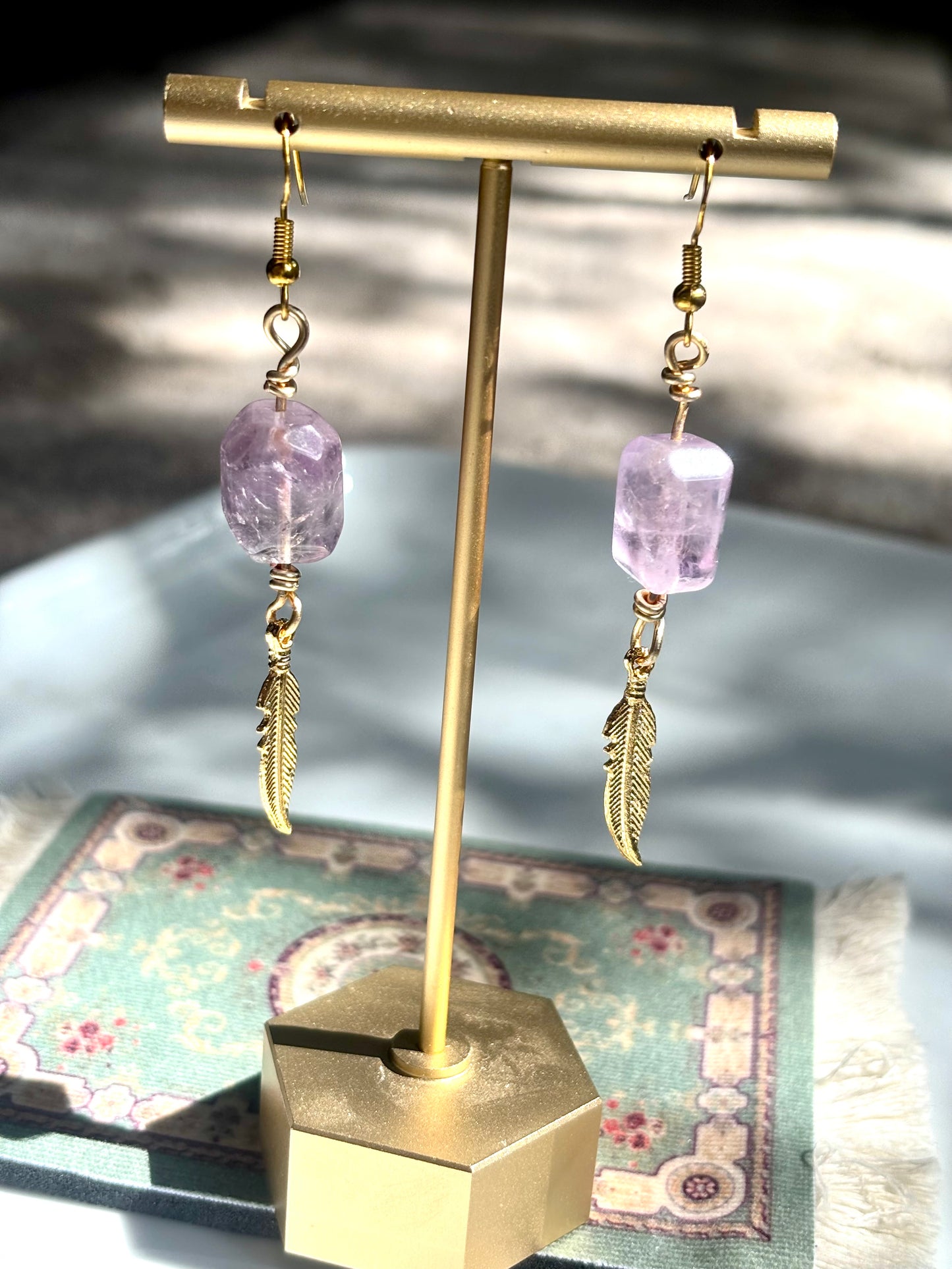 Amethyst Feather Whisper – Amethyst Crystal Drop Earrings