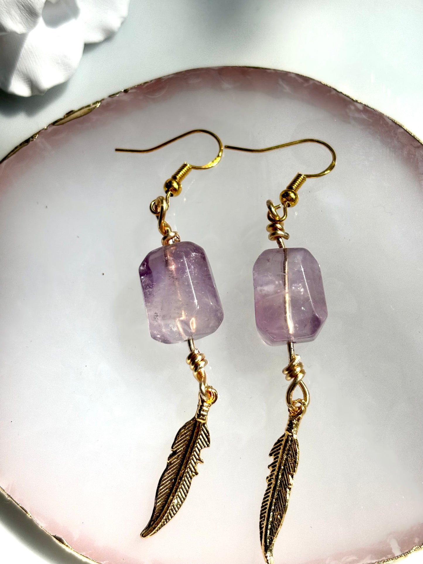 Amethyst Feather Whisper – Amethyst Crystal Drop Earrings