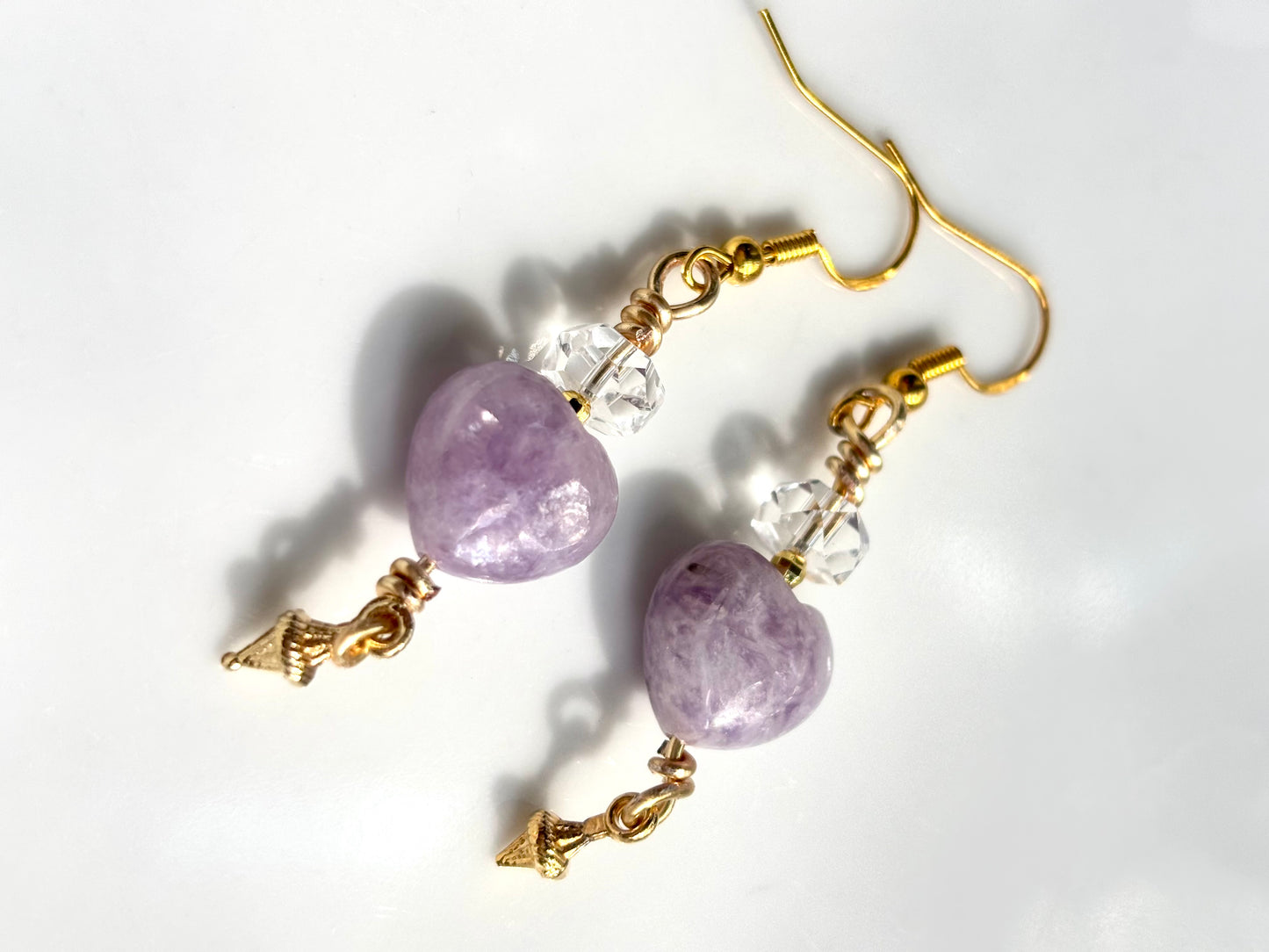 Lepidolite Heart Calm – Lepidolite & Clear Quartz Drop Earrings