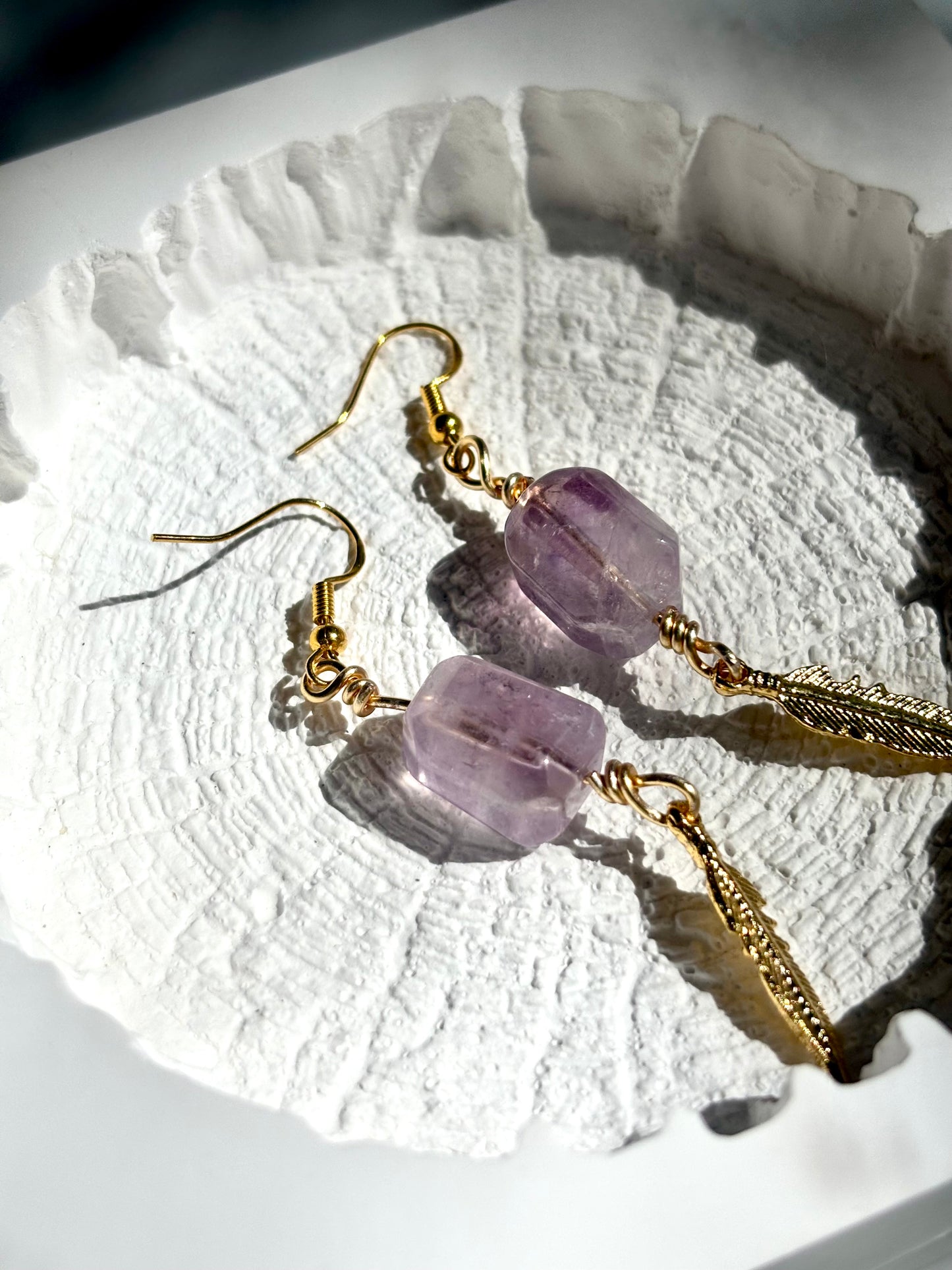 Amethyst Feather Whisper – Amethyst Crystal Drop Earrings