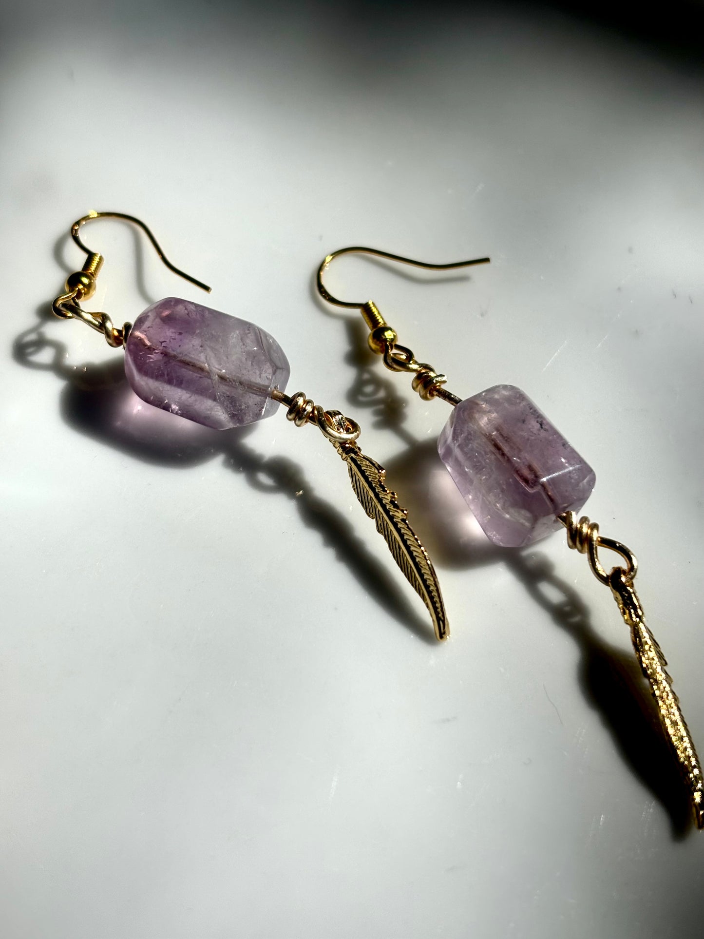 Amethyst Feather Whisper – Amethyst Crystal Drop Earrings