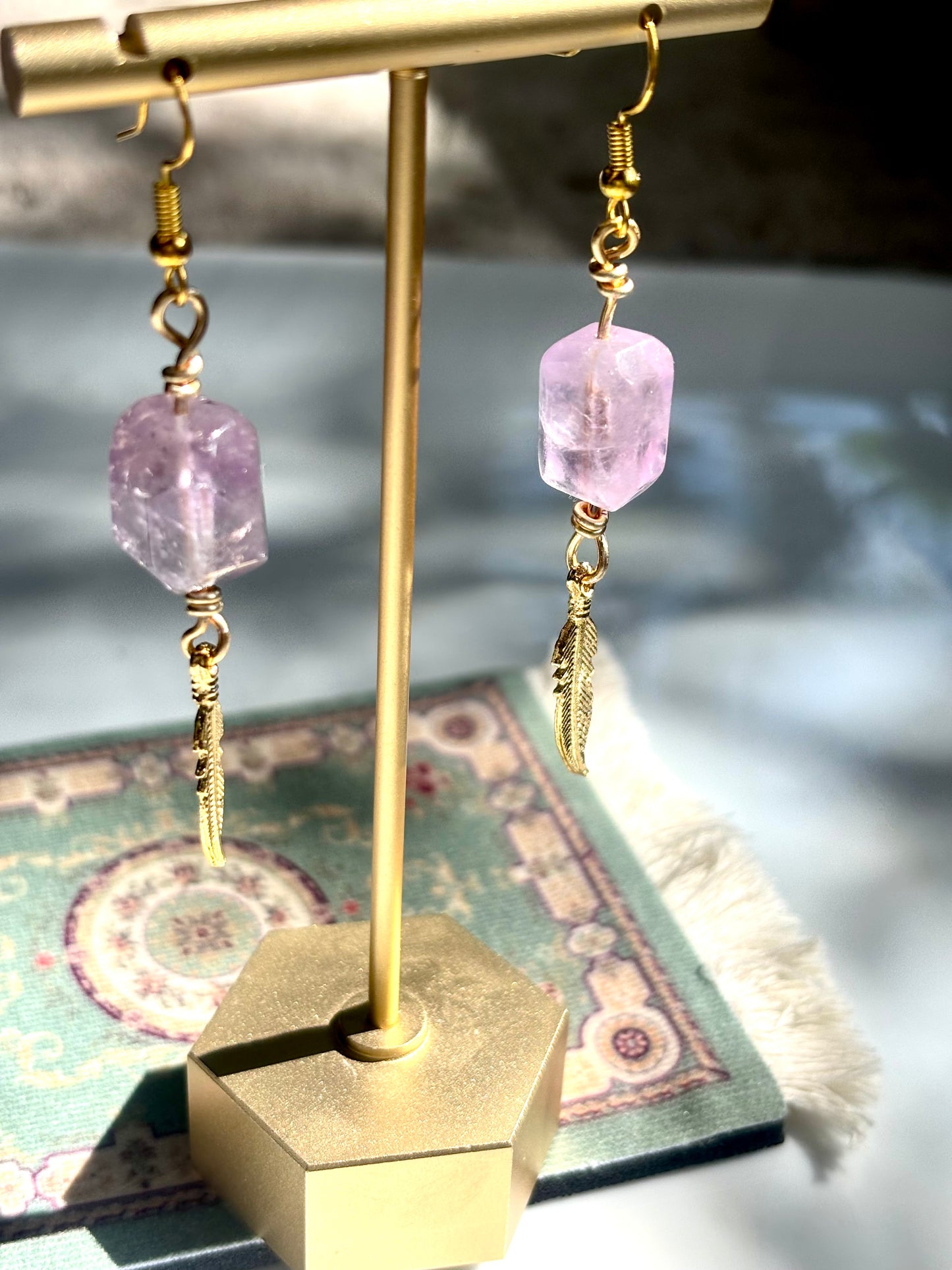 Amethyst Feather Whisper – Amethyst Crystal Drop Earrings