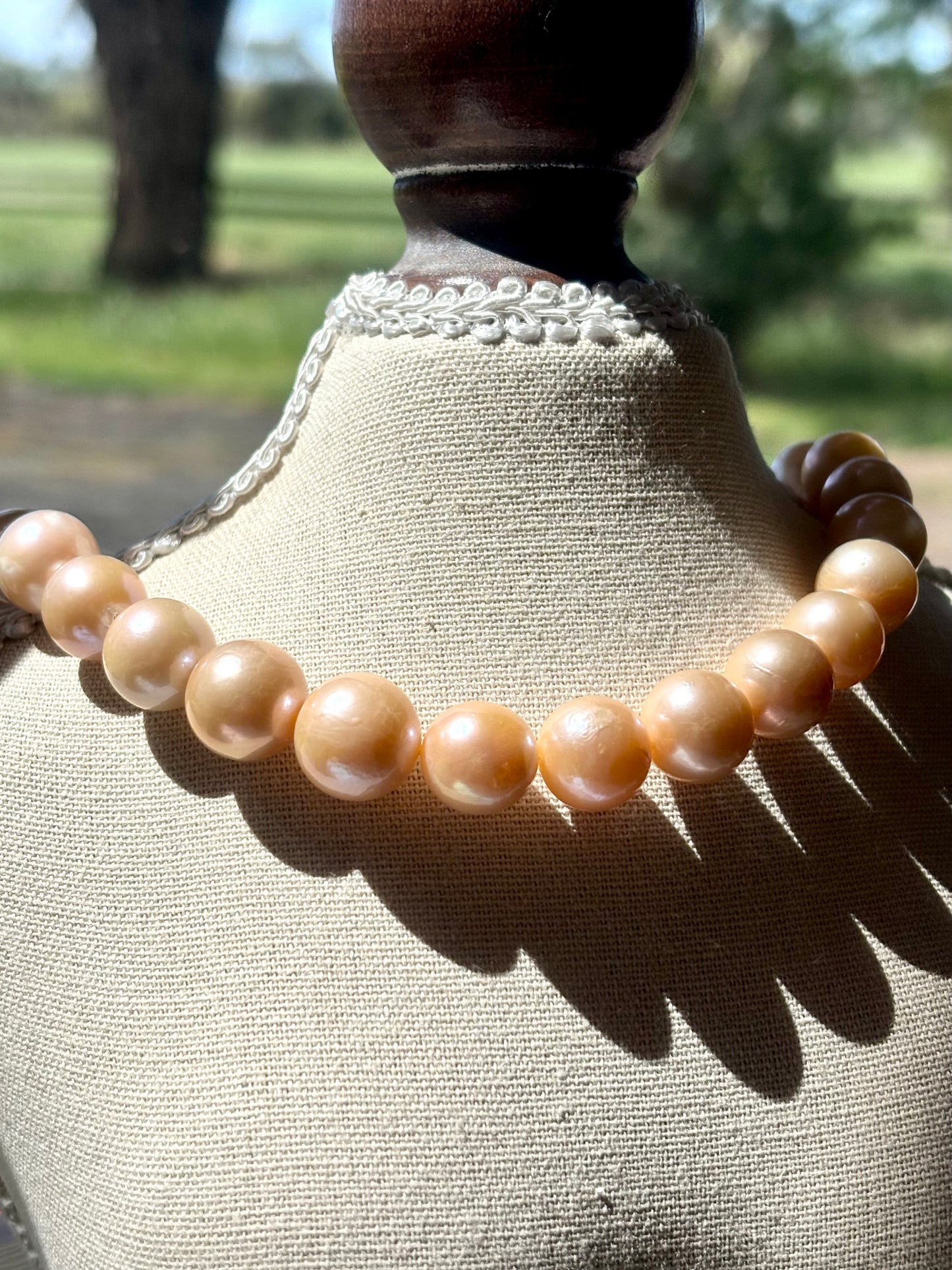 Orange Jasmine Bloom – Warm Peach Glow Pearl Necklace