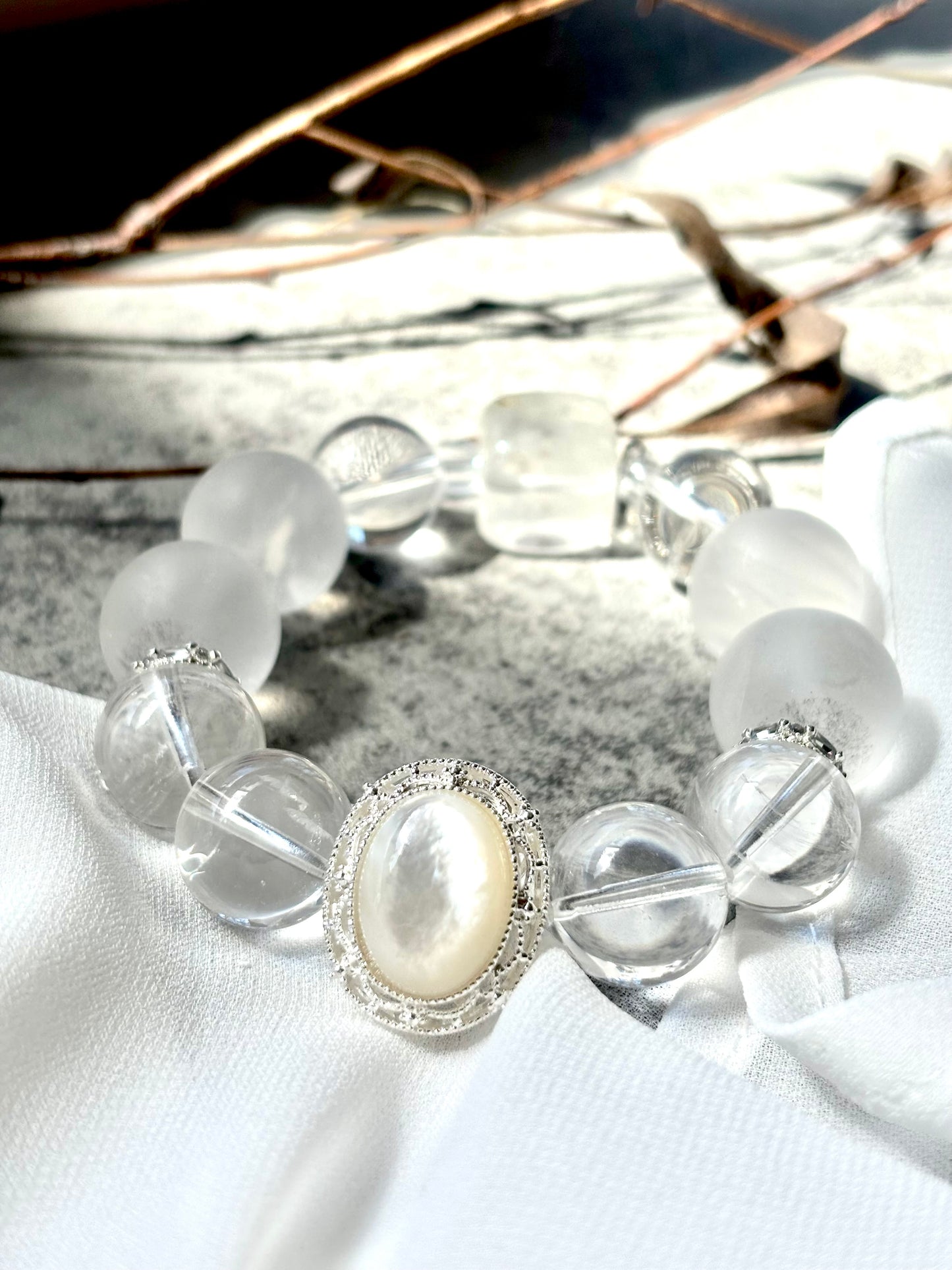 Moon Whisper – Clear Quartz x Mother of Pearl Bracelet