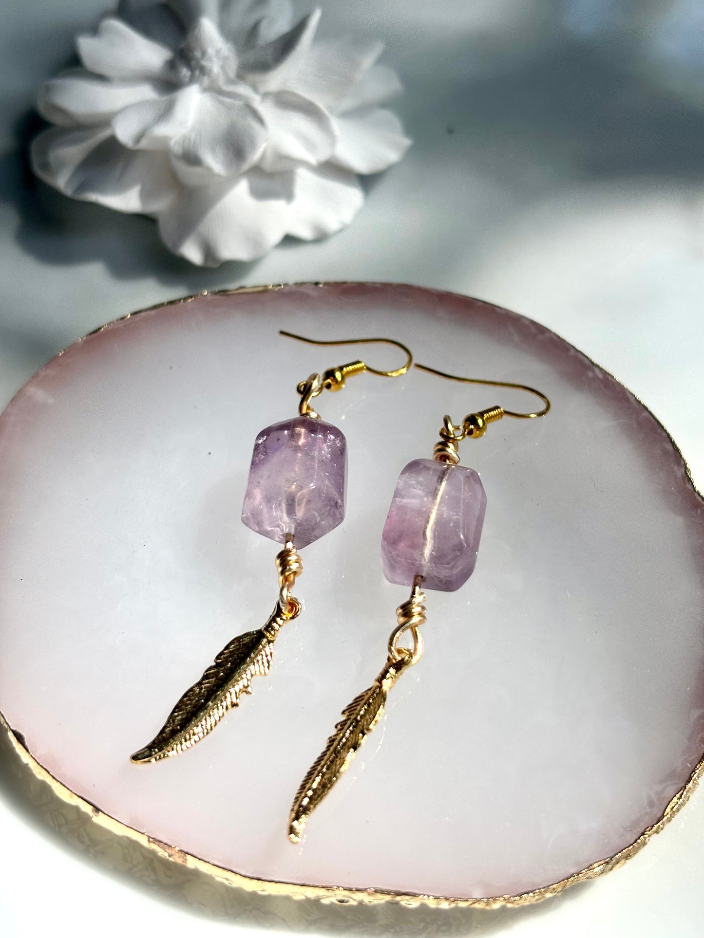Amethyst Feather Whisper – Amethyst Crystal Drop Earrings