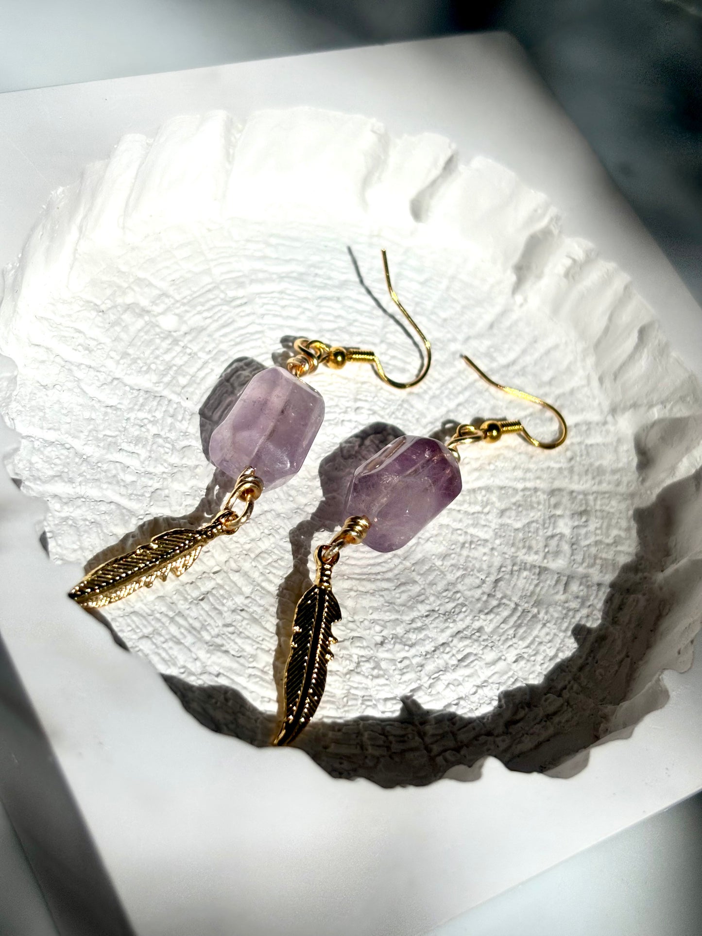 Amethyst Feather Whisper – Amethyst Crystal Drop Earrings