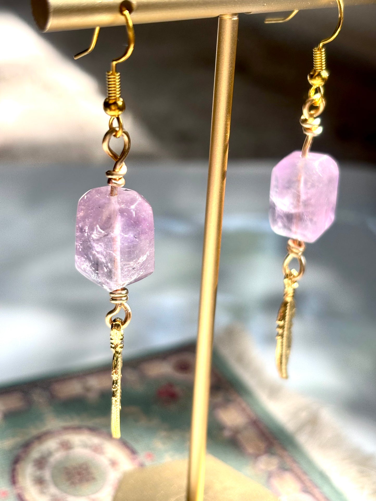 Amethyst Feather Whisper – Amethyst Crystal Drop Earrings
