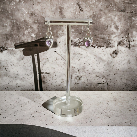 Natural amethyst pear shape rose cut 925 sterling silver earrings