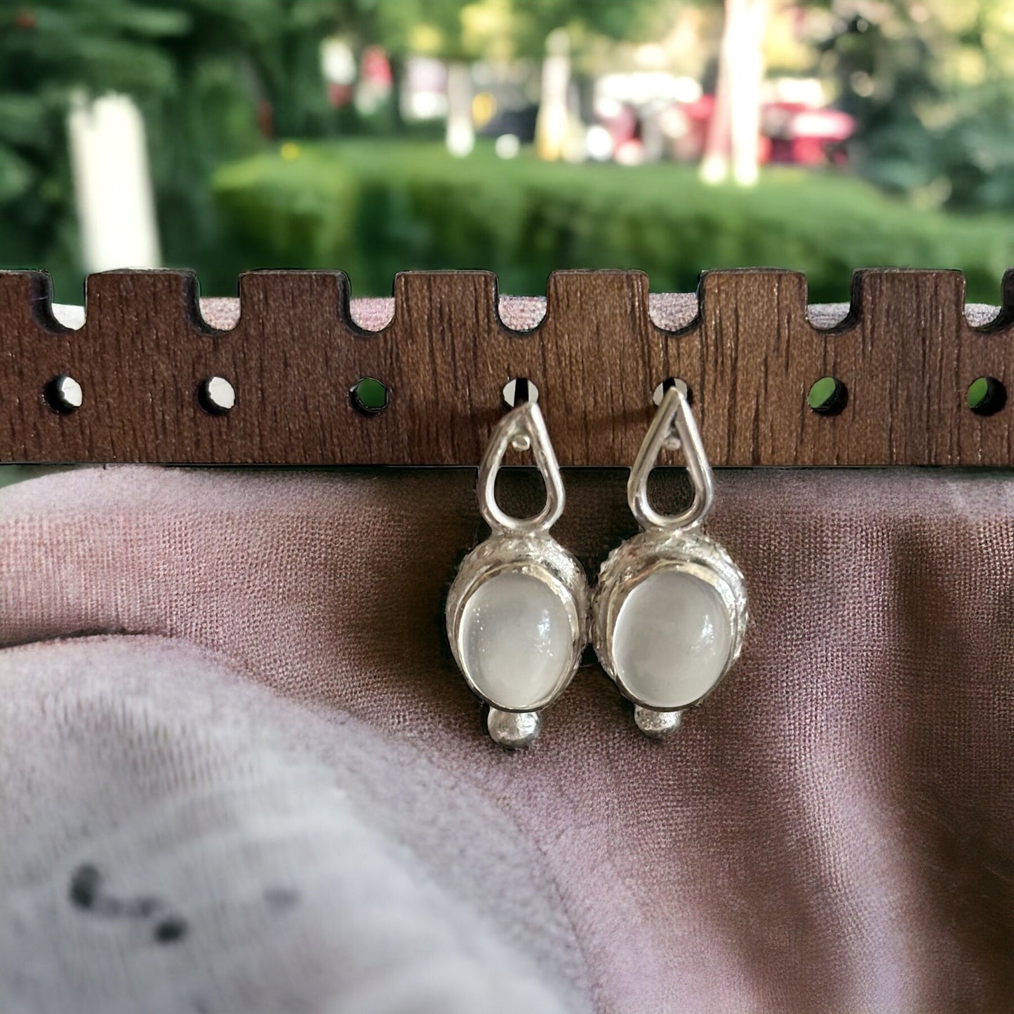 Natural crystal clear white moonstone elegant 925 sterling silver stud