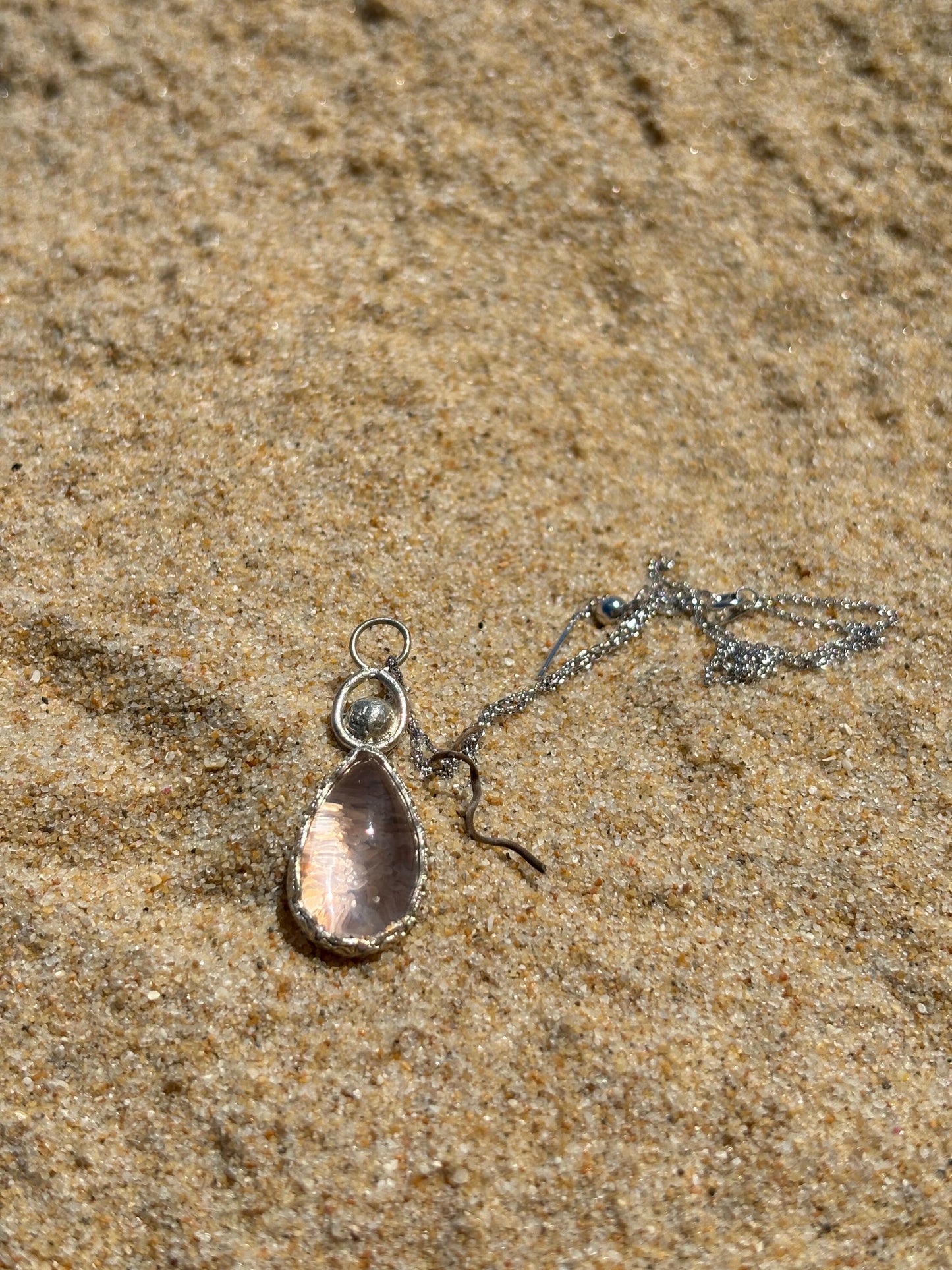 Natural Rose quartz oval crystal clear necklace 925 sterling silver